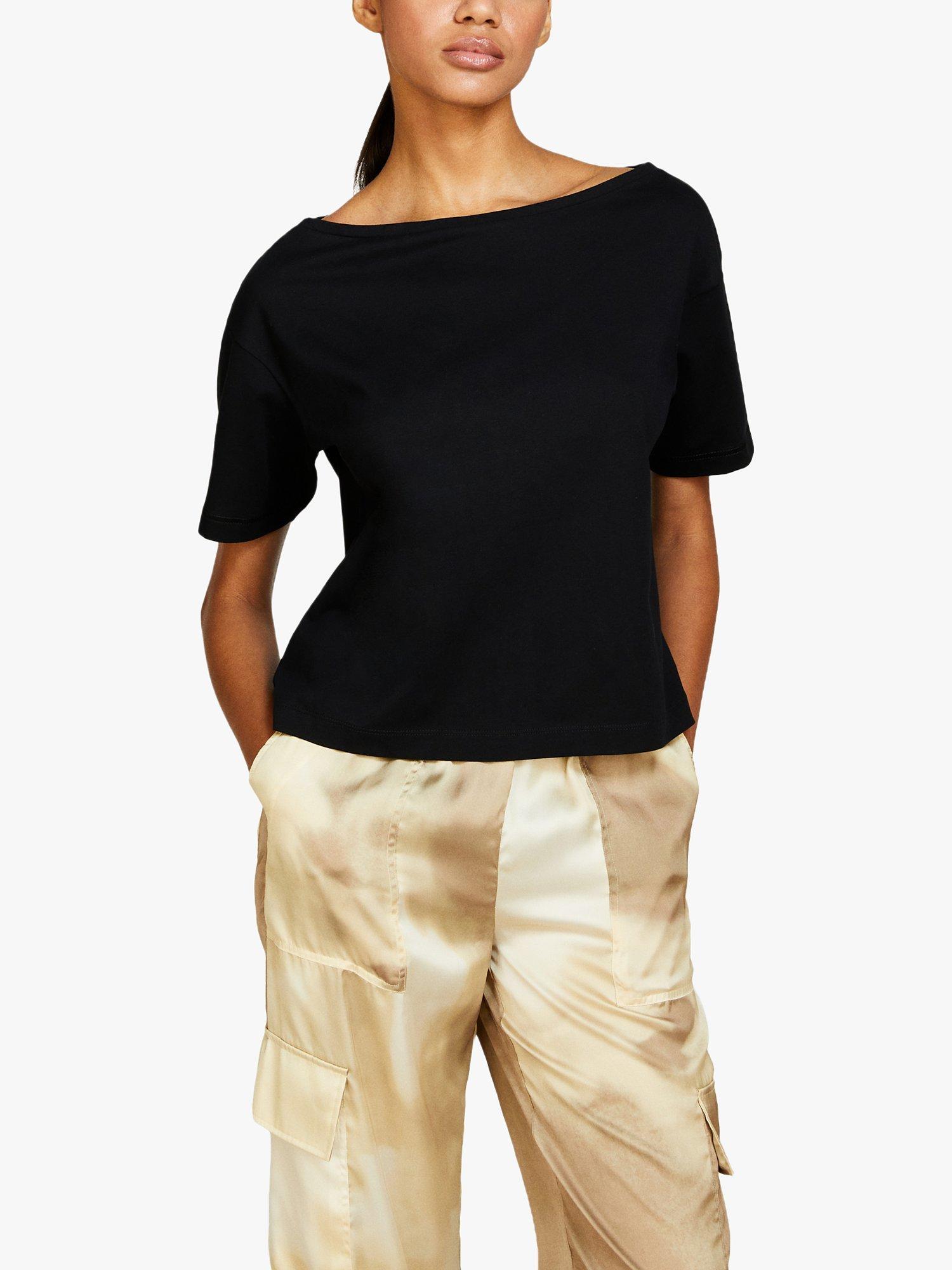 SISLEY Boxy Fit Cropped Boat Neck T-Shirt