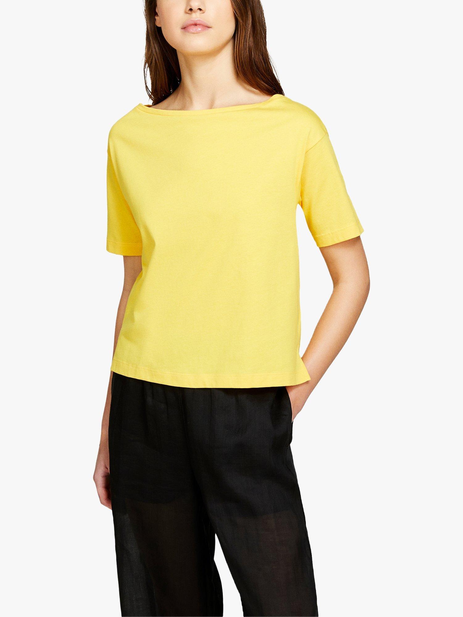 SISLEY Boxy Fit Cropped Boat Neck T-Shirt, Yellow