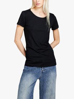 SISLEY Crew Neck Short Sleeve Slub T-Shirt, Black