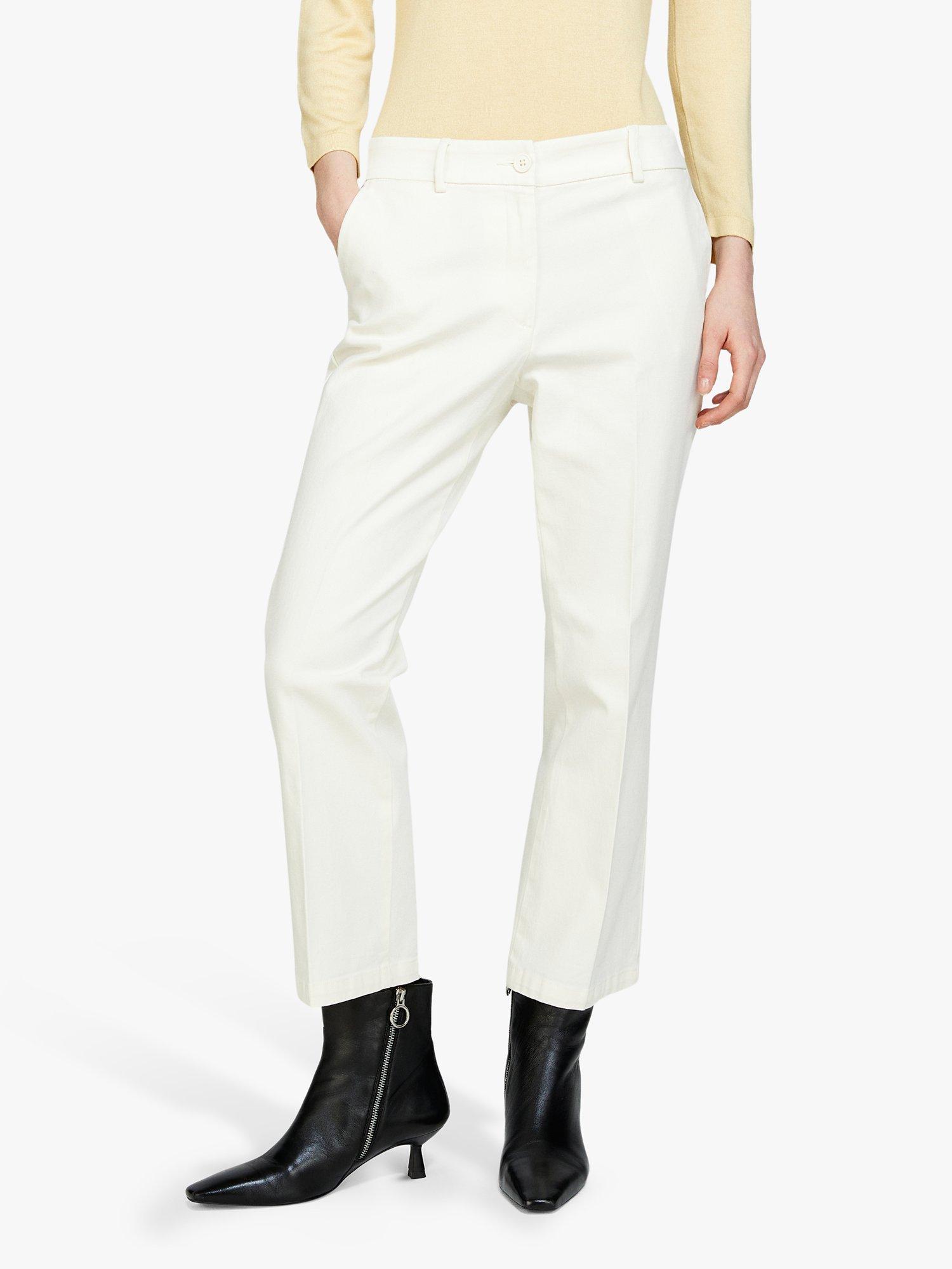 SISLEY Plain Tailored Cropped Trousers, Cream