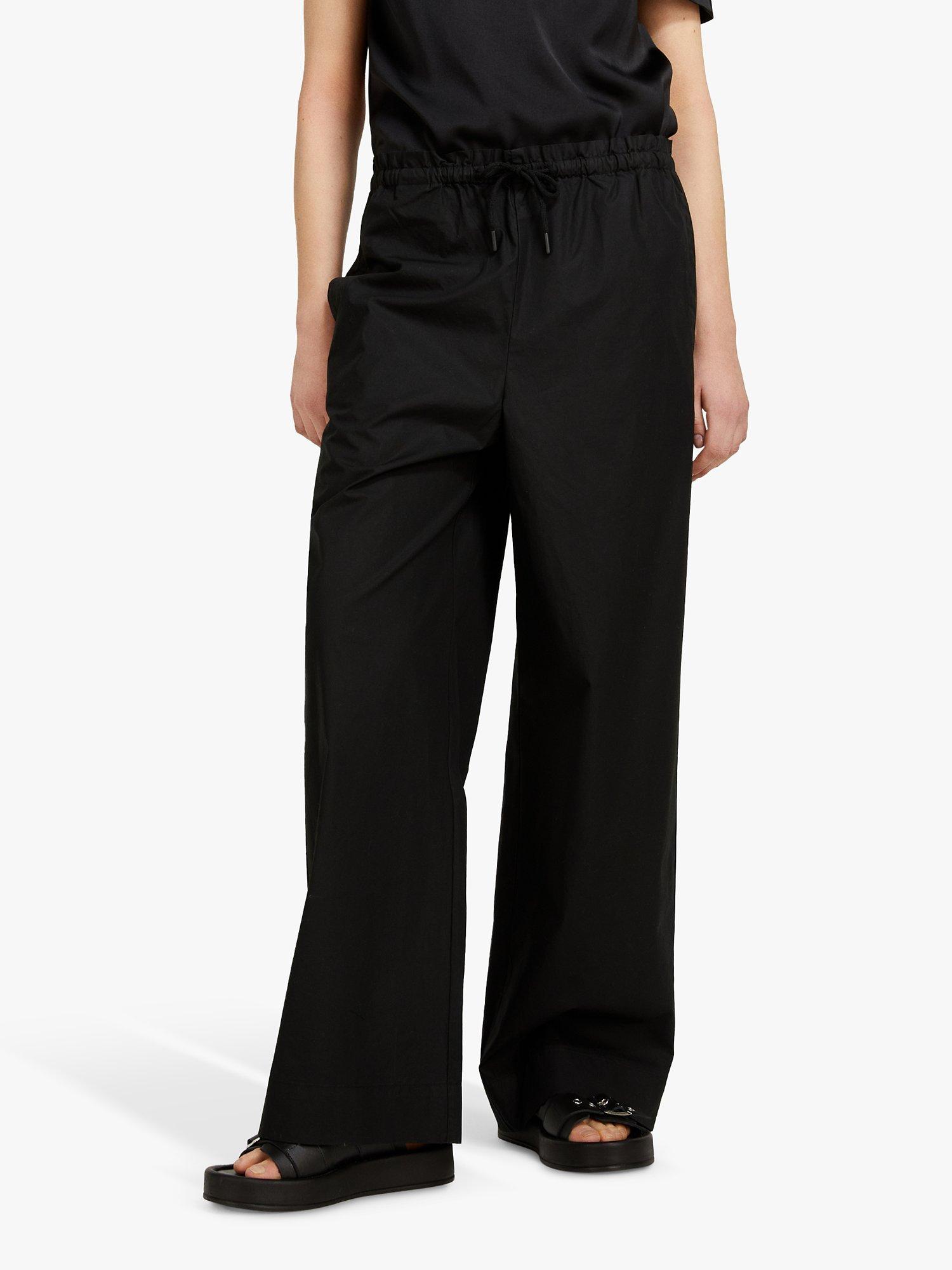 SISLEY Cotton Poplin Flared Trousers, Black