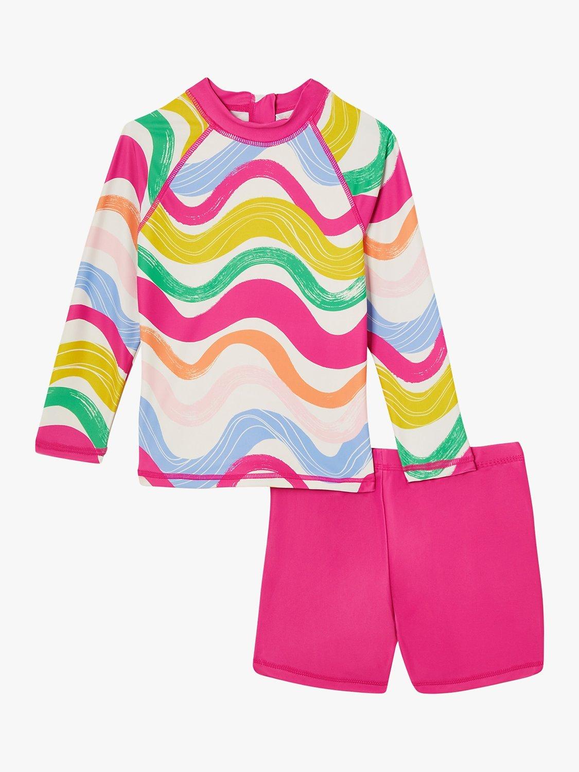 Angels by Accessorize Kids' Wavy Stripe Long Sleeve Swim Set, Pink/Multi