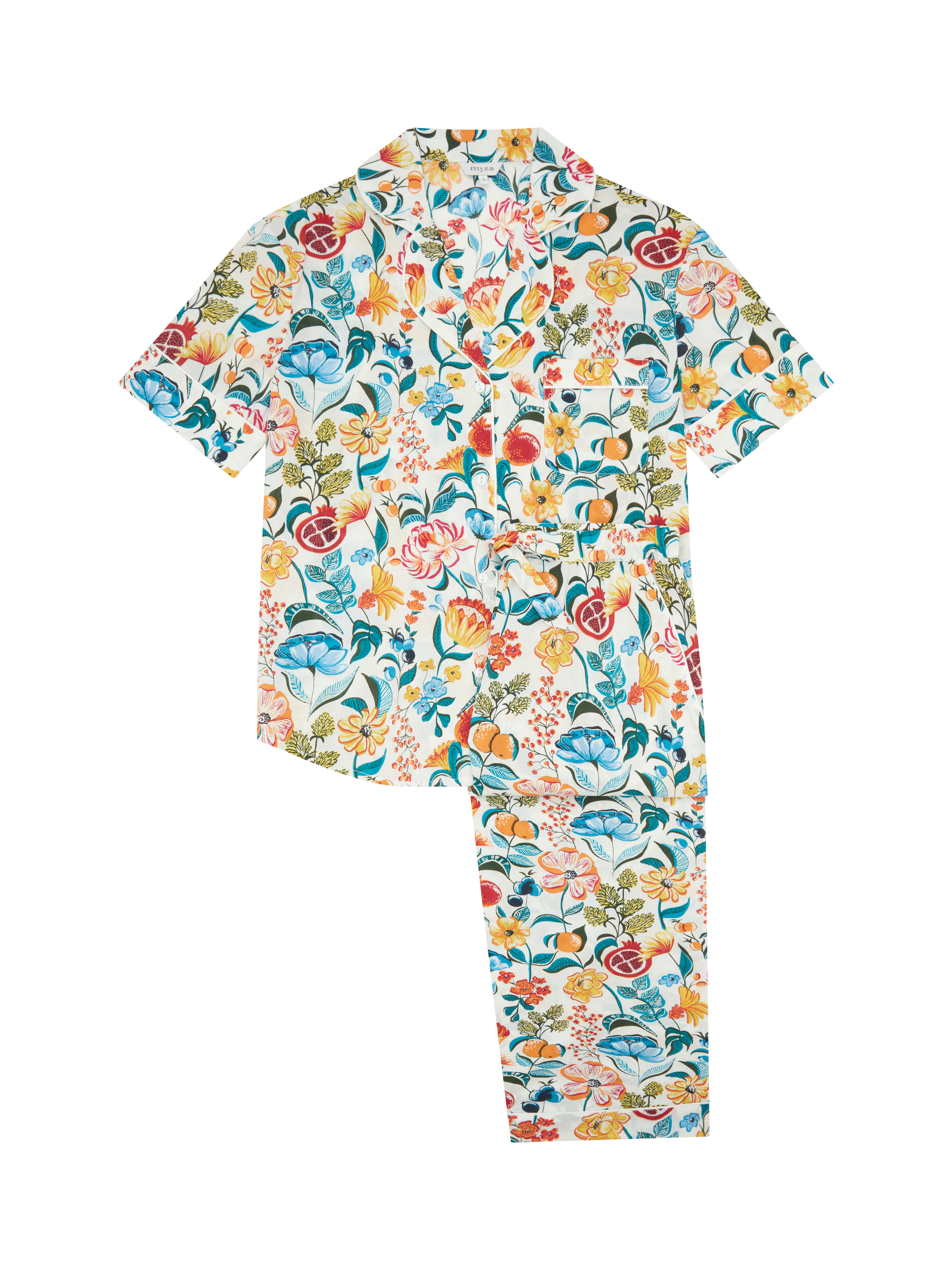 Product image 1 of 1, which shows myza Floral Print Organic Cotton Short Sleeve Pyjamas, Multi, XS