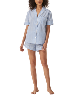 myza Striped Organic Cotton Short Sleeve Pyjama Trouser Set, Blue/White