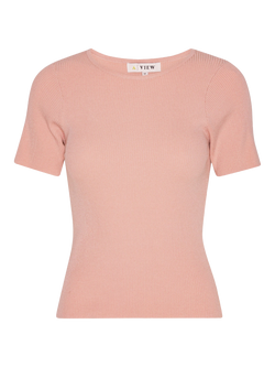 A-VIEW Rib Knit Short Sleeve Top, Rose