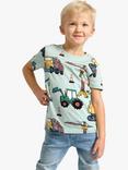 Lindex Kids' Construction Working Vehicles Print T-Shirt, Blue/Multi