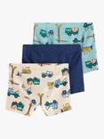 Lindex Kids' Vehicle Print  Hidden Elastic Boxers, Pack of 3, Dusty Aqua/Multi