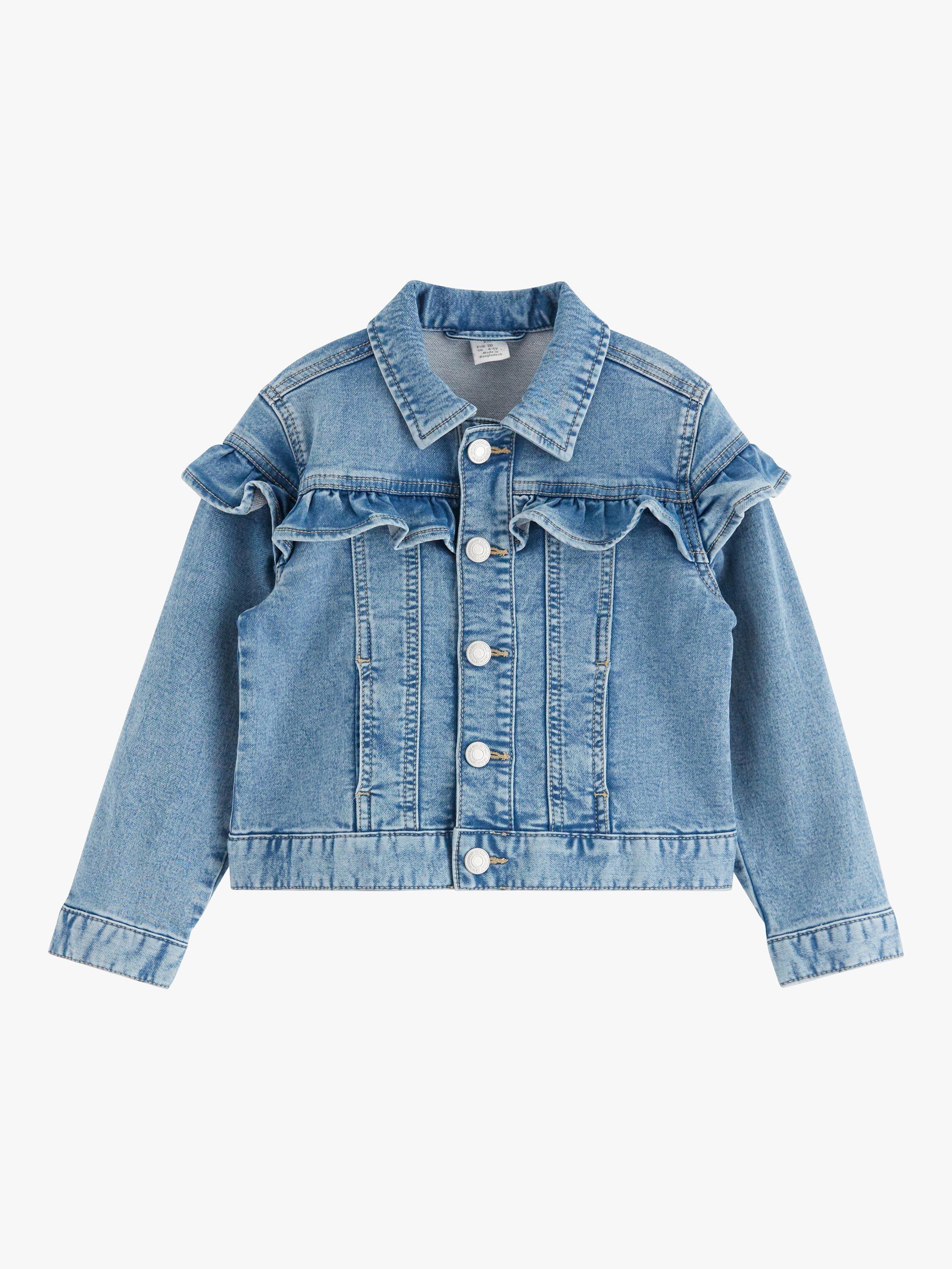 Product image 1 of 2, which shows Lindex Kids' Soft Denim Frill Jacket, Blue Denim, 5-6 years