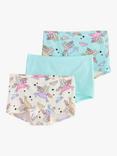 Lindex Kids, Unicorn Print Boxers, Pack Of 3, Light Dusty White/Multi