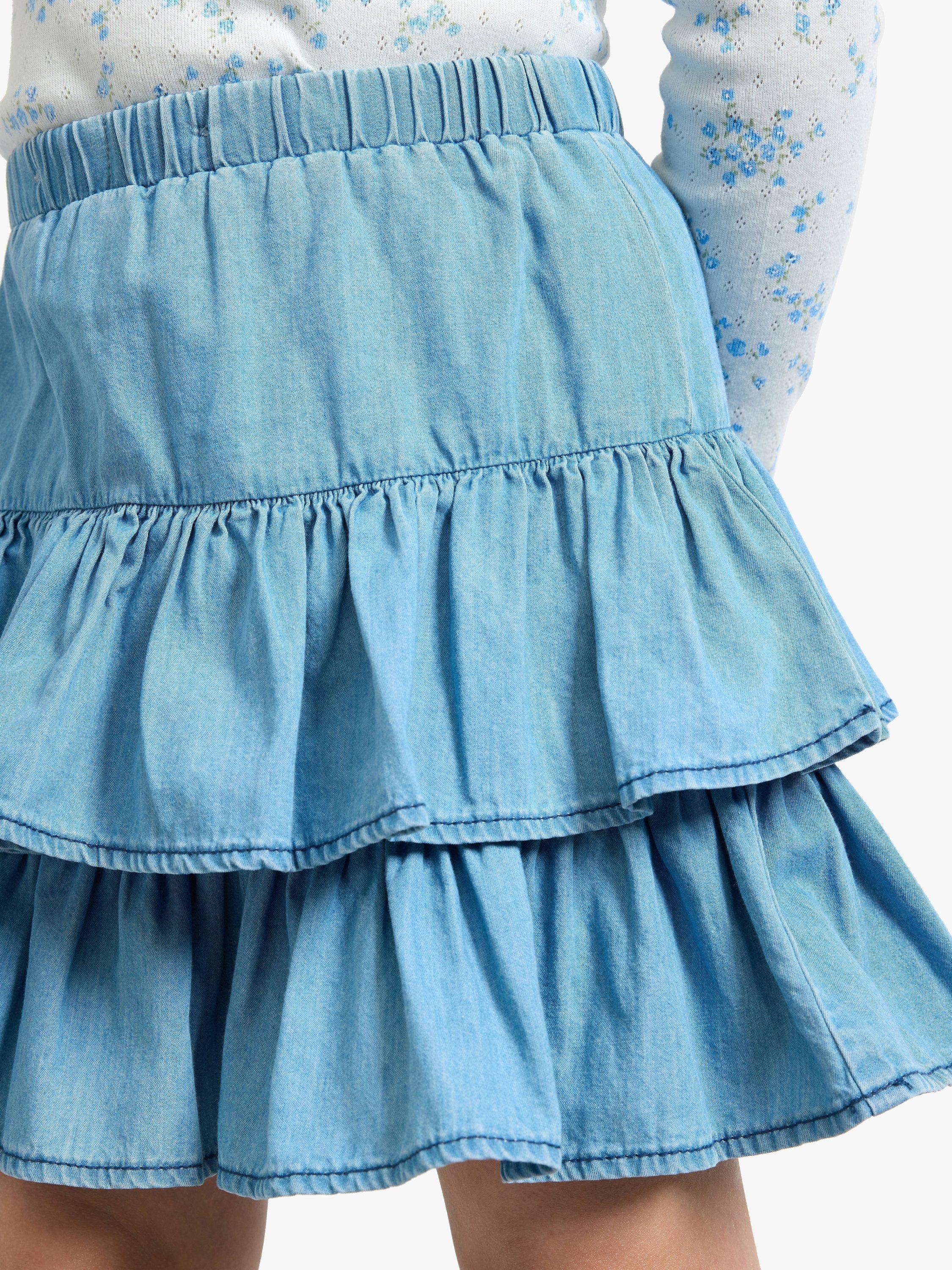 Product image 4 of 7, which shows Lindex Kids' Organic Cotton Soft Denim Flounce Skirt, Blue Denim, 5-6 years