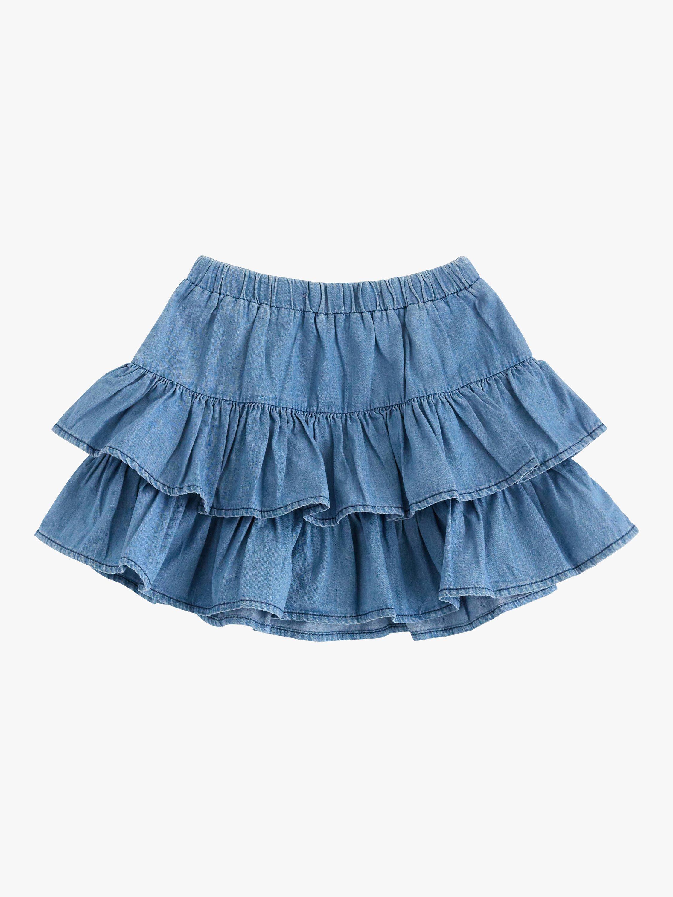 Product image 5 of 7, which shows Lindex Kids' Organic Cotton Soft Denim Flounce Skirt, Blue Denim, 5-6 years