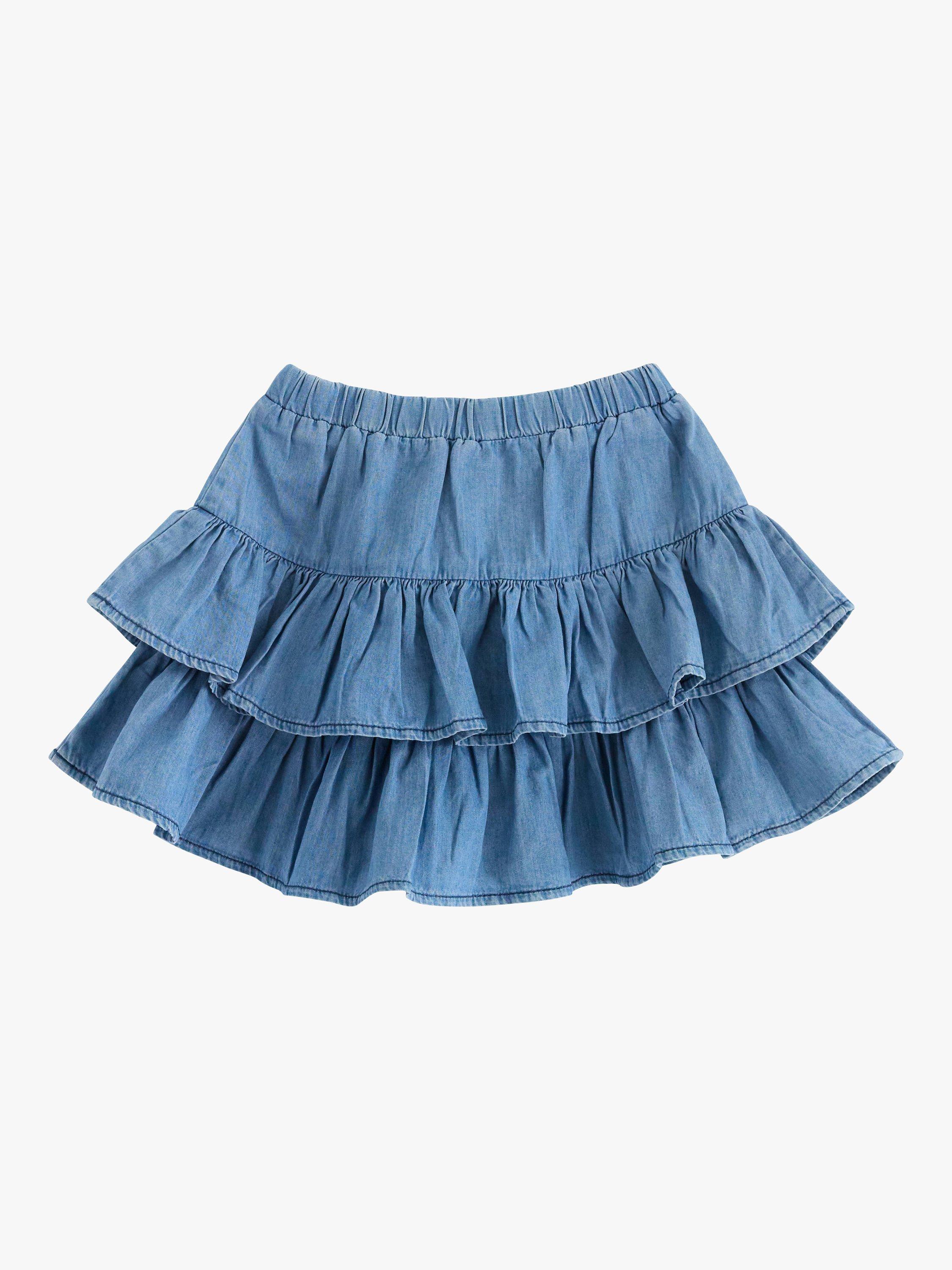Product image 6 of 7, which shows Lindex Kids' Organic Cotton Soft Denim Flounce Skirt, Blue Denim, 5-6 years