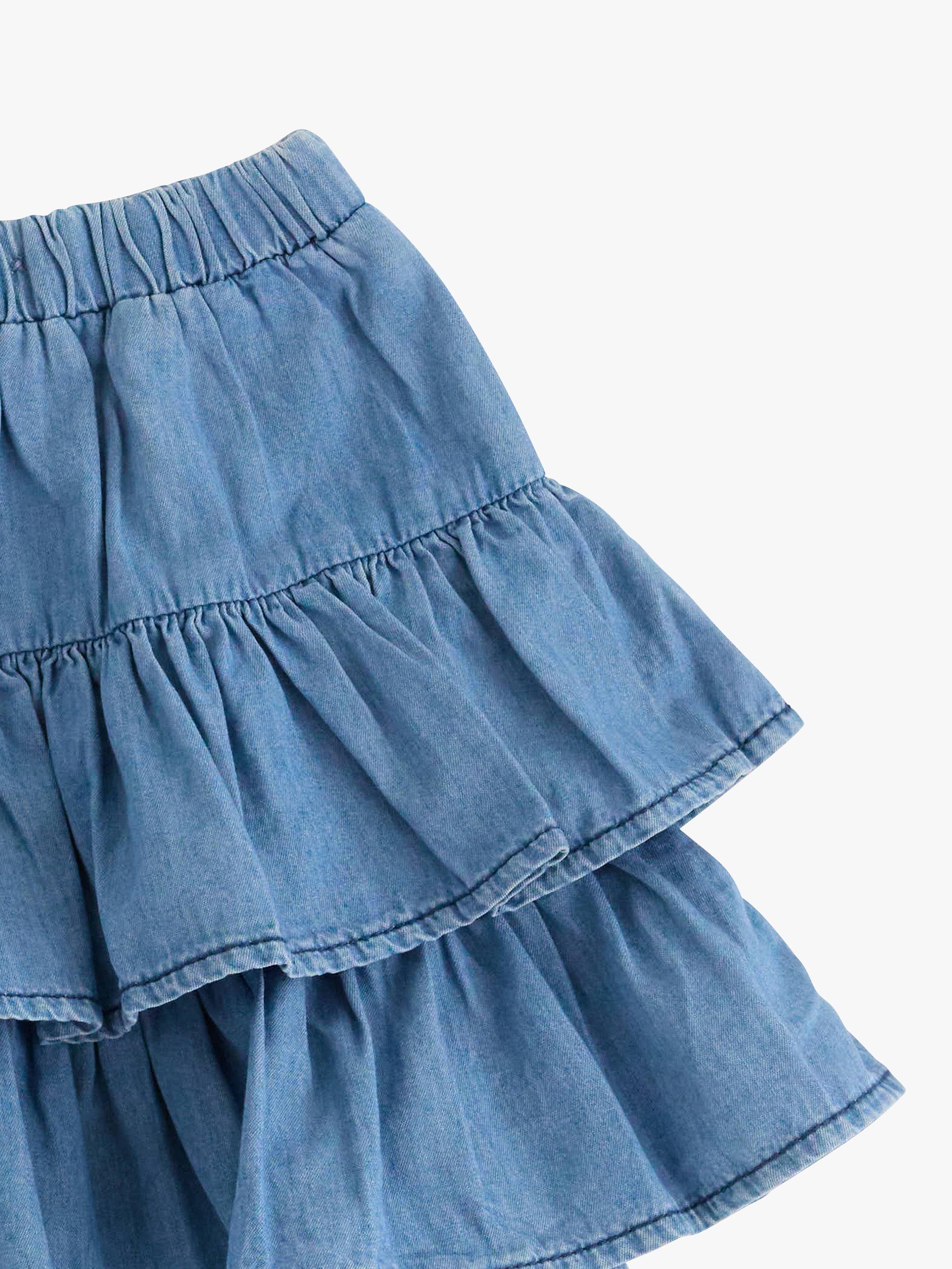 Product image 7 of 7, which shows Lindex Kids' Organic Cotton Soft Denim Flounce Skirt, Blue Denim, 5-6 years