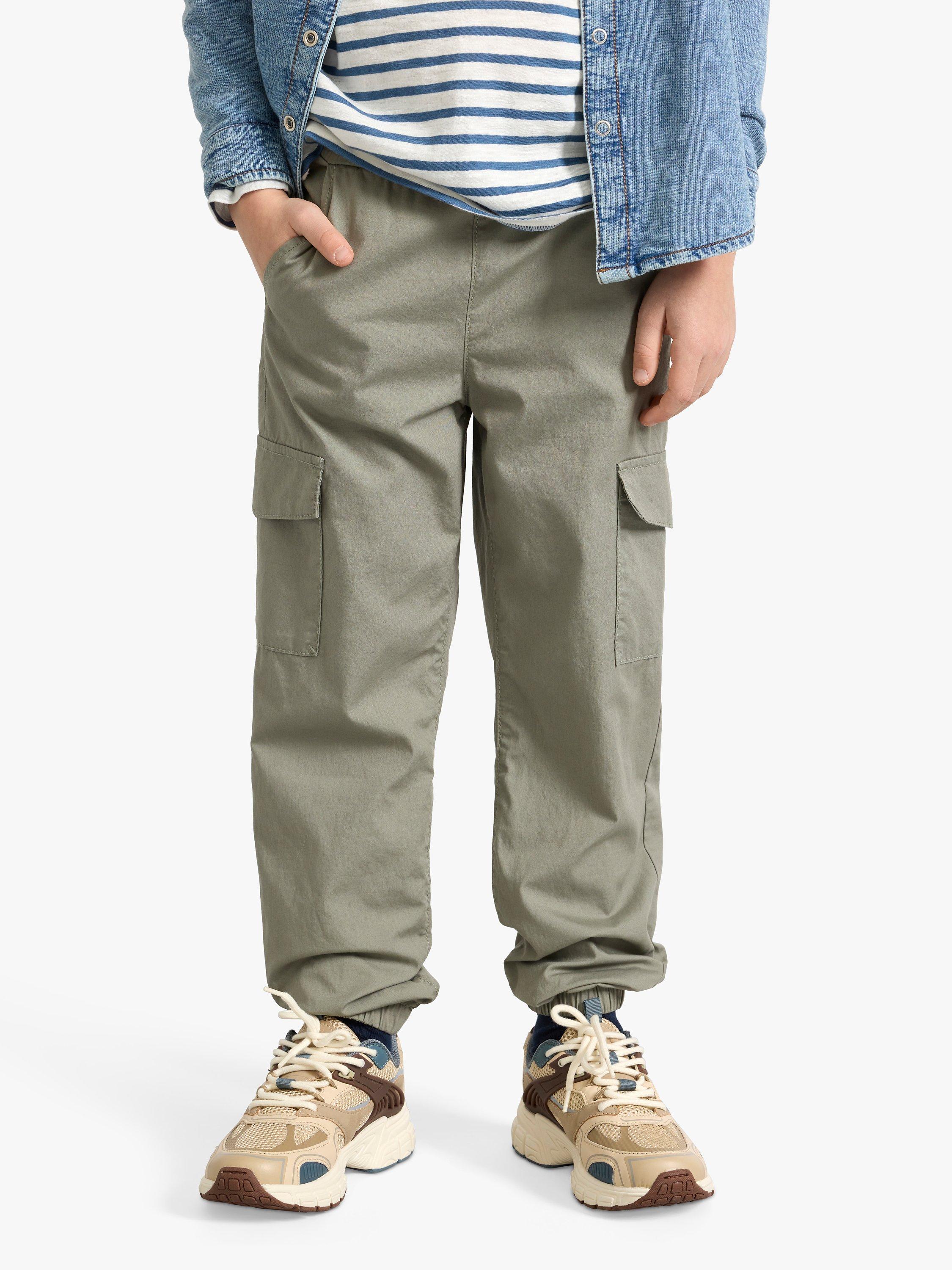 Product image 1 of 7, which shows Lindex Kids' Balloon Leg Cargo Trousers, Dusty Green, 3-4 years