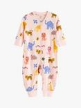 Lindex Baby Organic Cotton Jungle Animal Print Sleepsuit, Light Pink