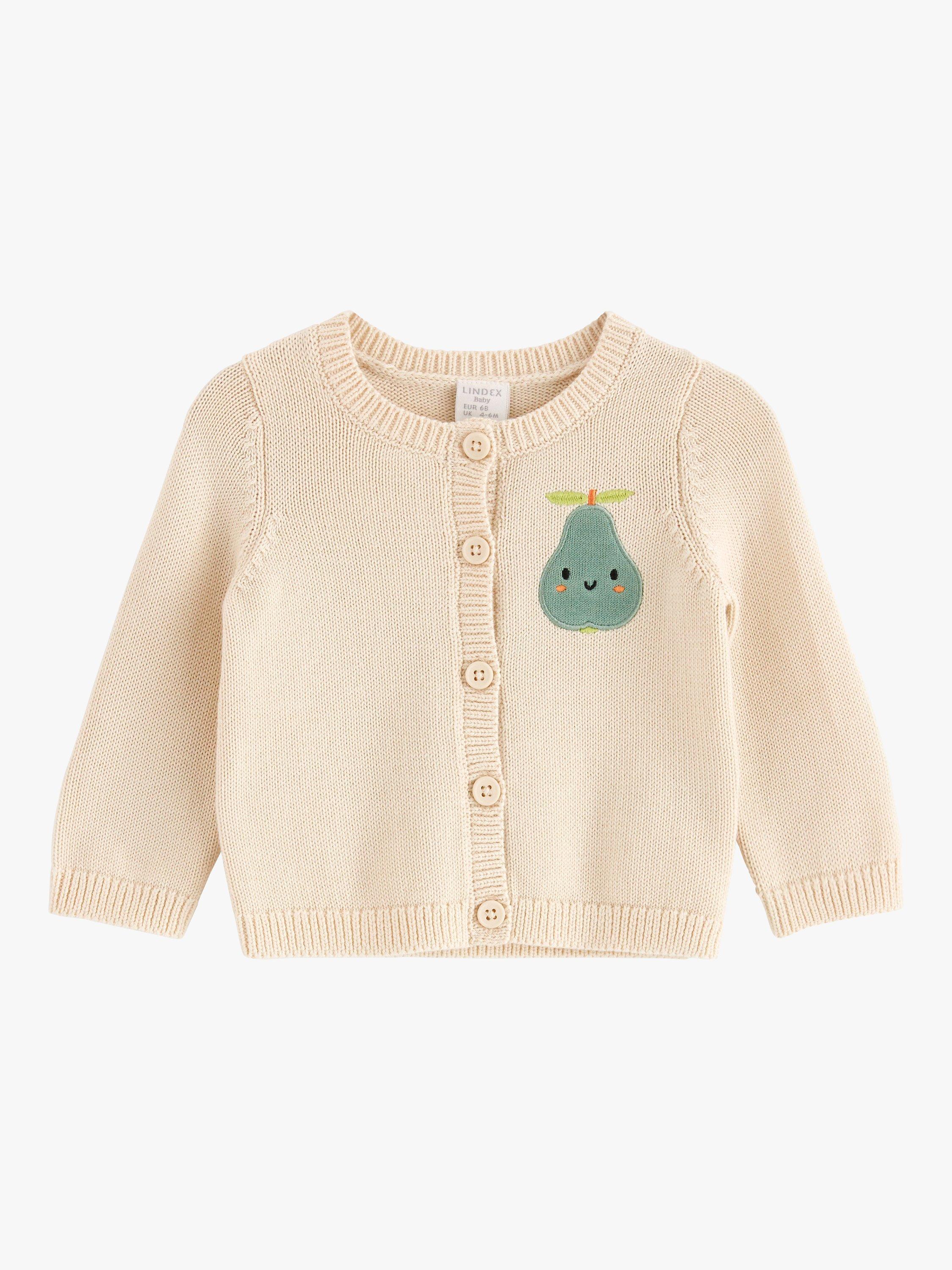 Product image 1 of 3, which shows Lindex Baby Organic Cotton Pear Motif Cardigan, Light Beige, 4-6 months