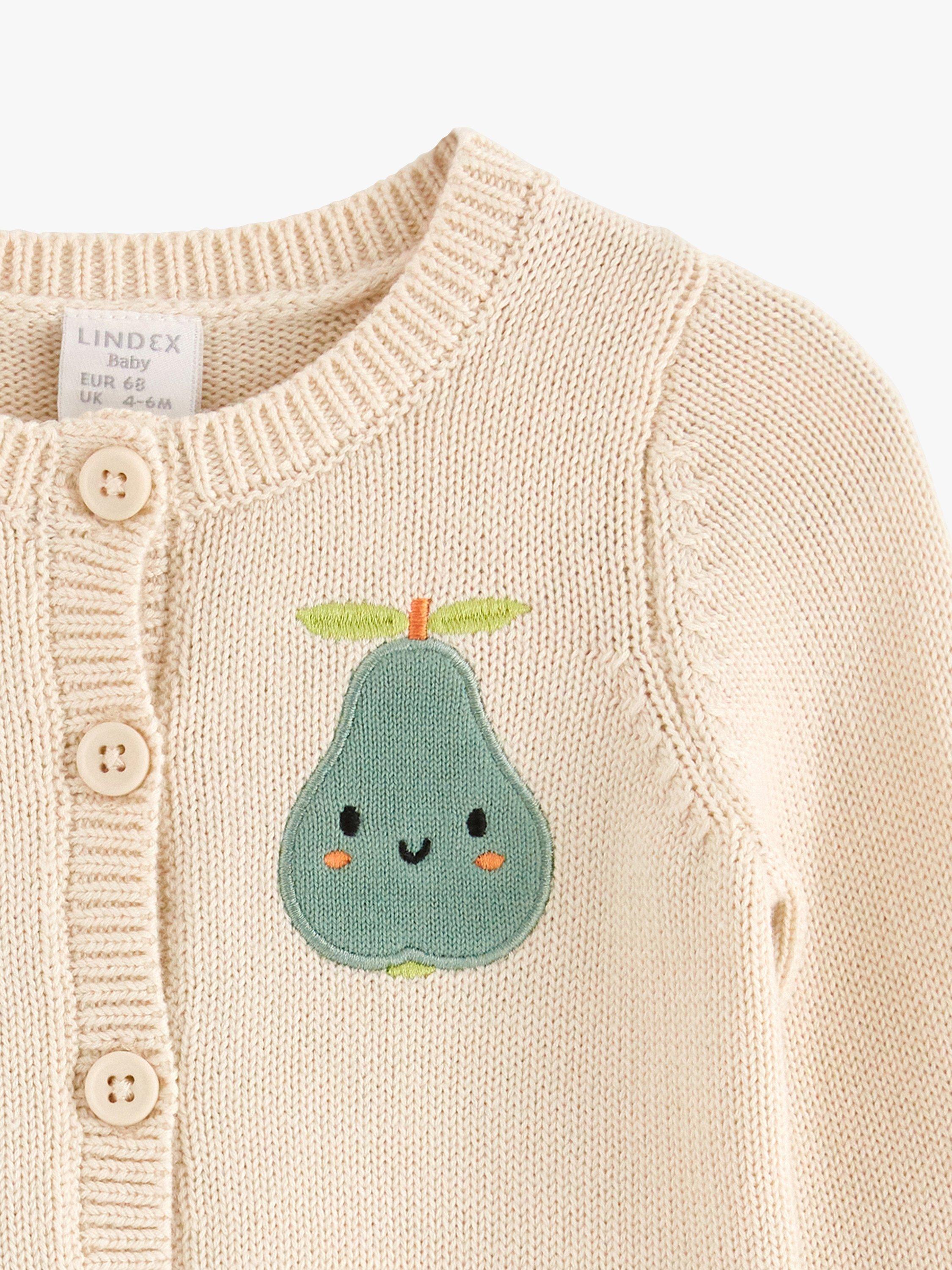 Product image 3 of 3, which shows Lindex Baby Organic Cotton Pear Motif Cardigan, Light Beige, 4-6 months