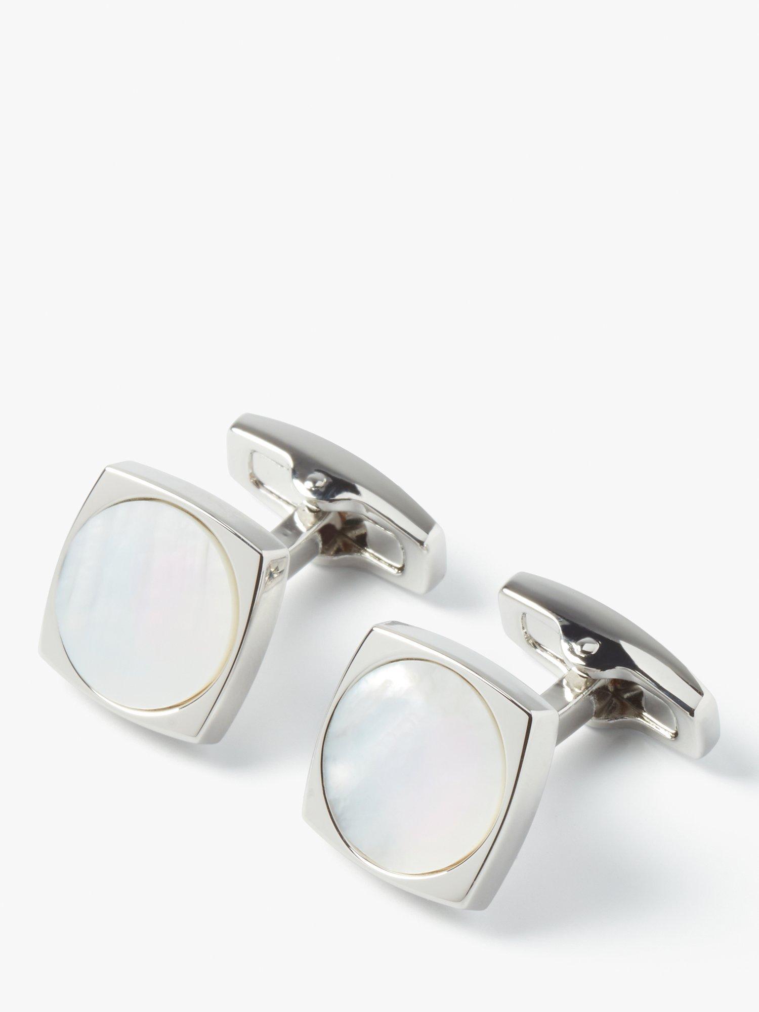 Product image 1 of 3, which shows Simon Carter Large Sodalite Cufflinks, Natural White, Mother of Pearl