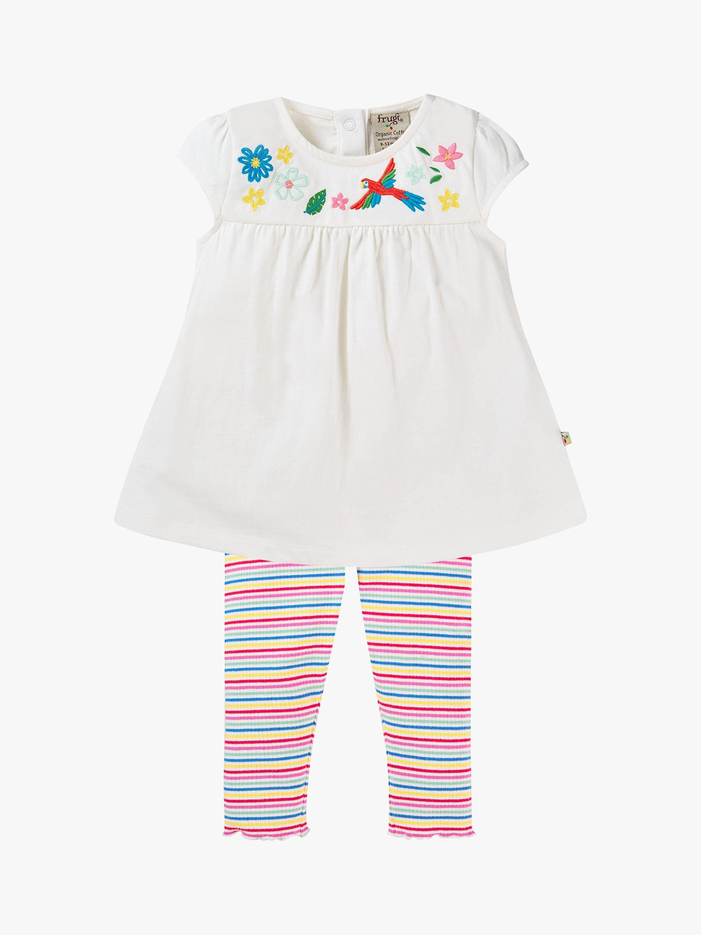 Product image 2 of 5, which shows Frugi Baby Jade Organic Cotton Blend Top & Leggings Outfit, Soft White/Multi, 0-3 months