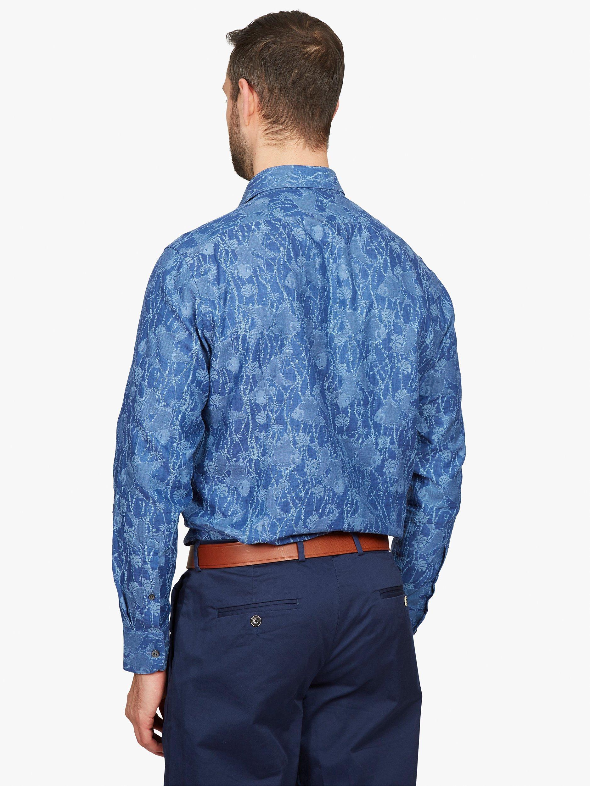 Simon Carter Fish Jacquard Regular Fit Shirt, Indigo Blue, 15R