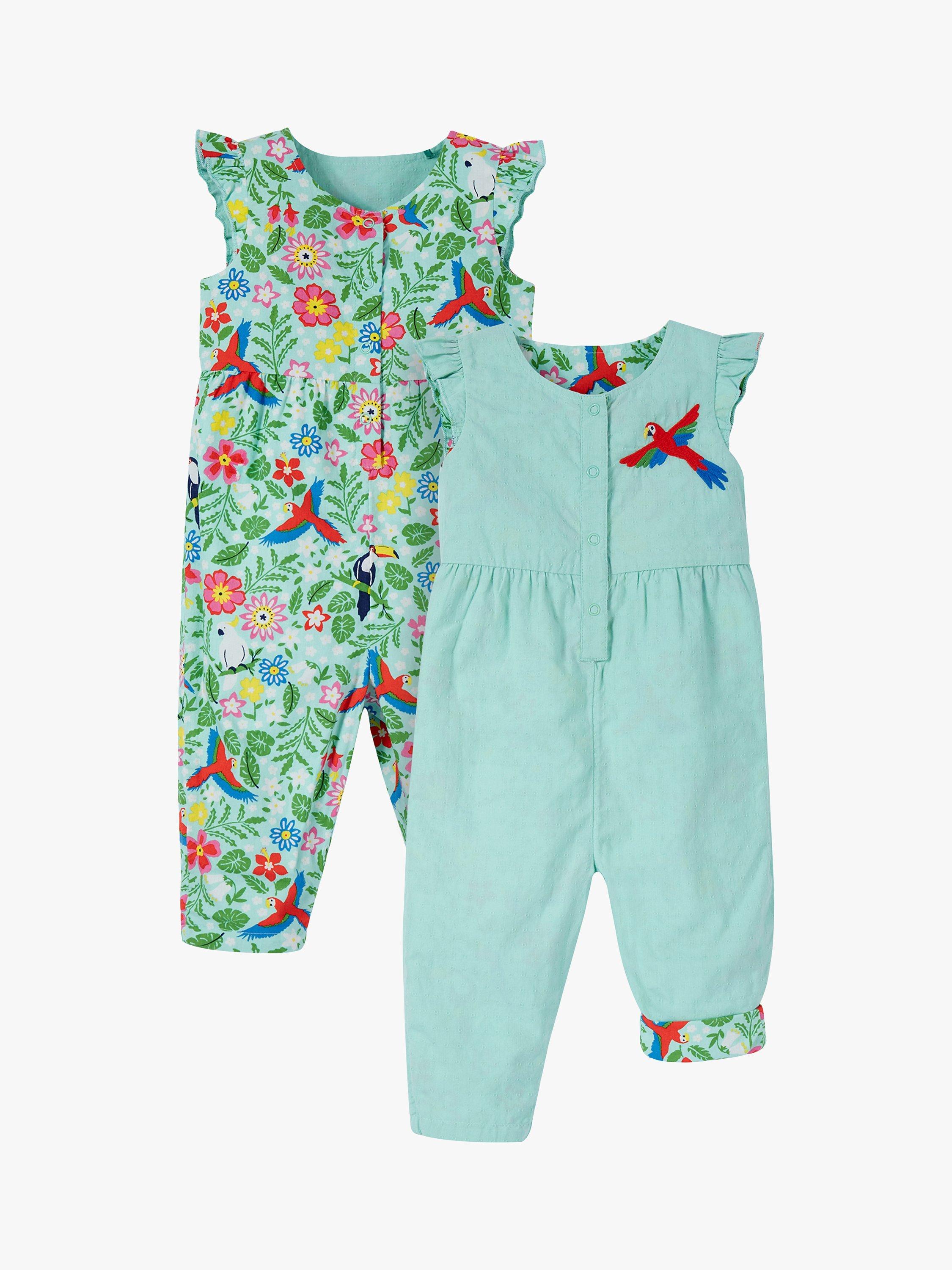 Product image 2 of 8, which shows Frugi Baby Organic Cotton Etta Reversible Playsuit, Tropic Birds/Spring, 9-12 months