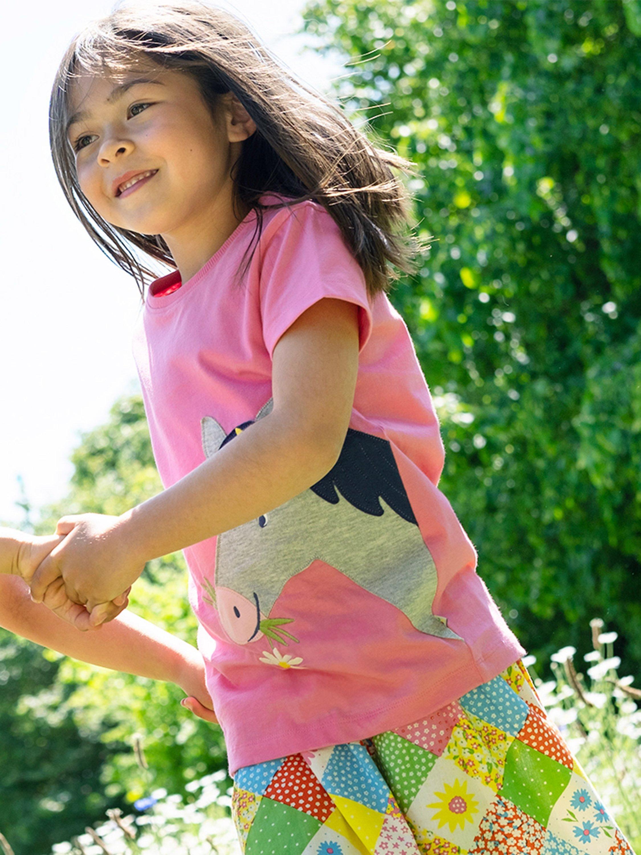 Frugi Kids' Organic Cotton Elise Horse Applique T-Shirt, Hibiscus