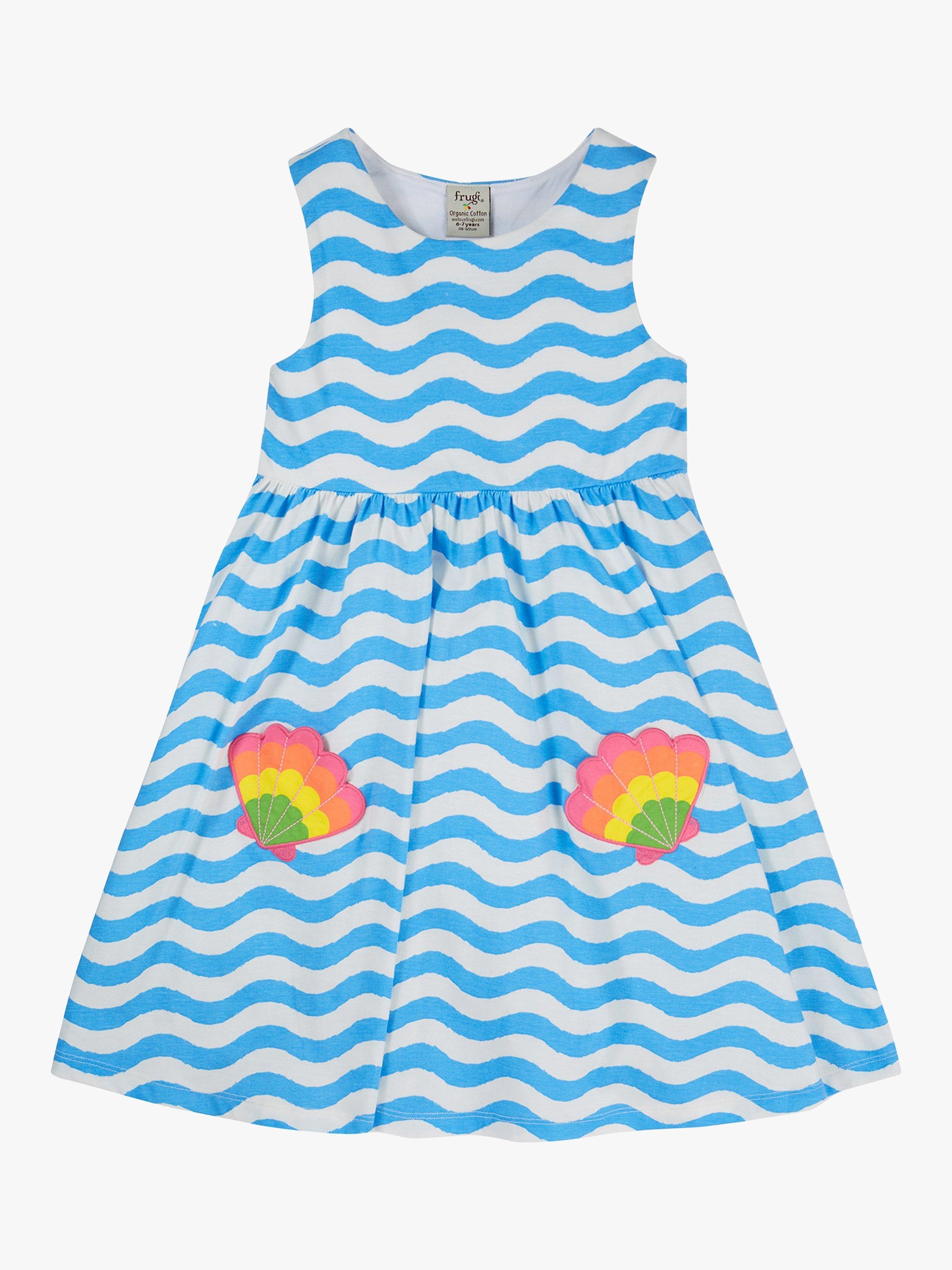 Product image 2 of 4, which shows Frugi Kids' Samantha Organic Cotton Wave Stripe & Shell Summer Dress, Multi, 2-3 years