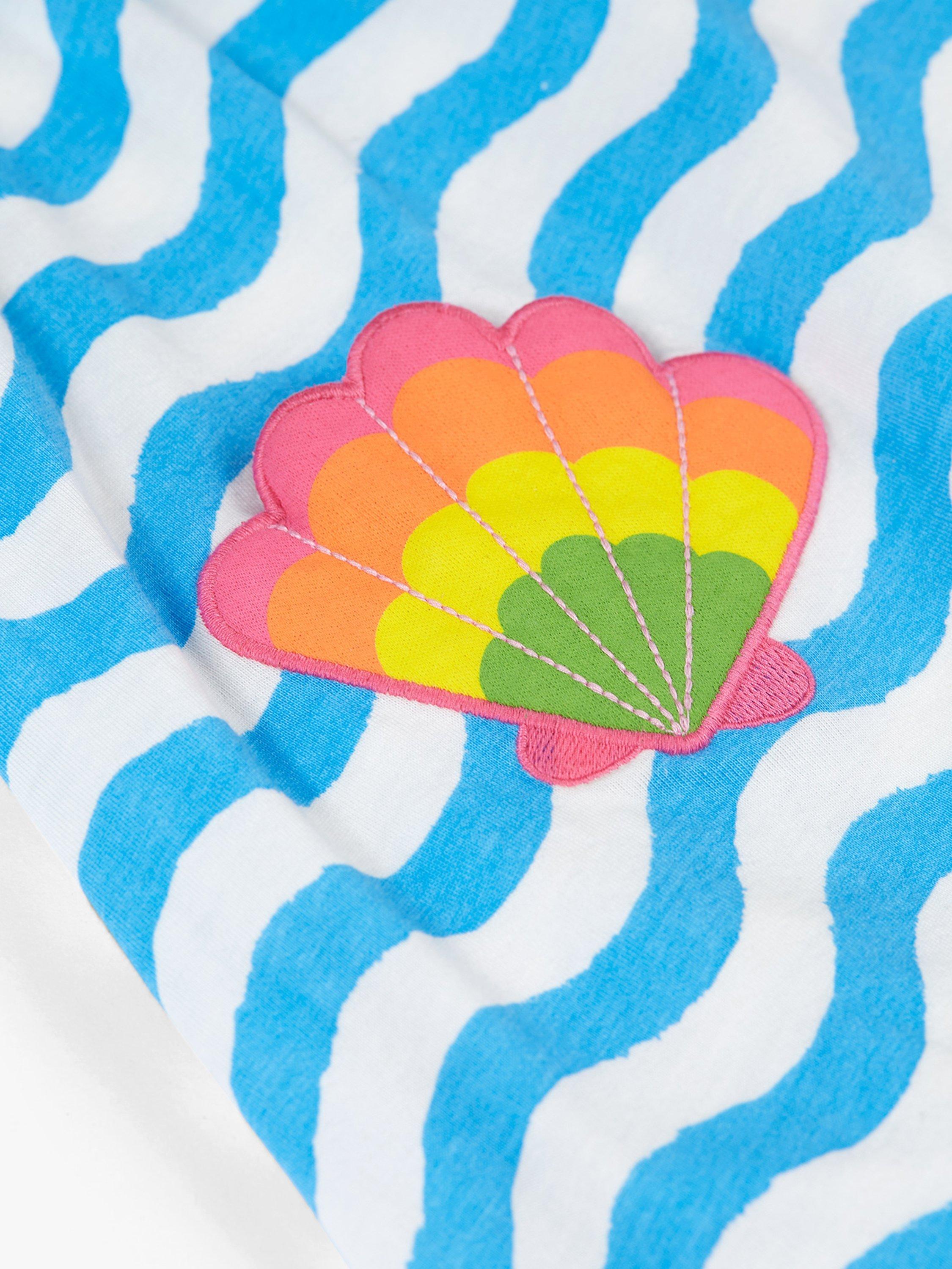 Product image 3 of 4, which shows Frugi Kids' Samantha Organic Cotton Wave Stripe & Shell Summer Dress, Multi, 2-3 years