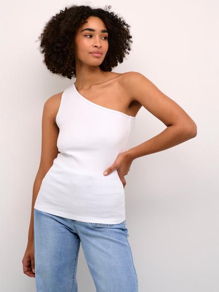 KAFFE Pia One Shoulder Ribbed Top, Optical White