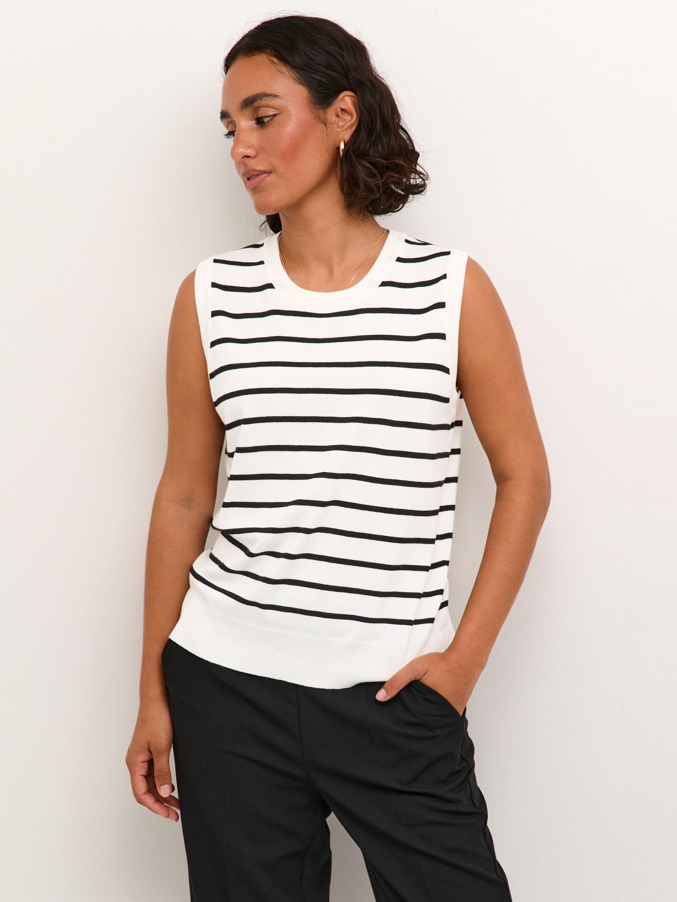KAFFE Lizzy Stripe Sleeveless Knitted Slipover, Chalk/Black