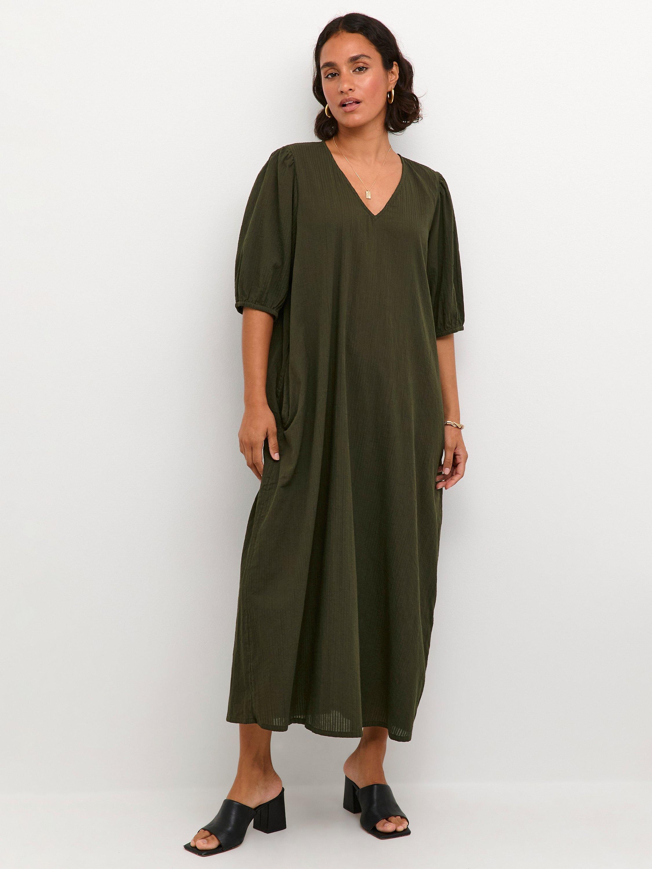 KAFFE Linn V-Neck Cotton Maxi Dress, Forest Night