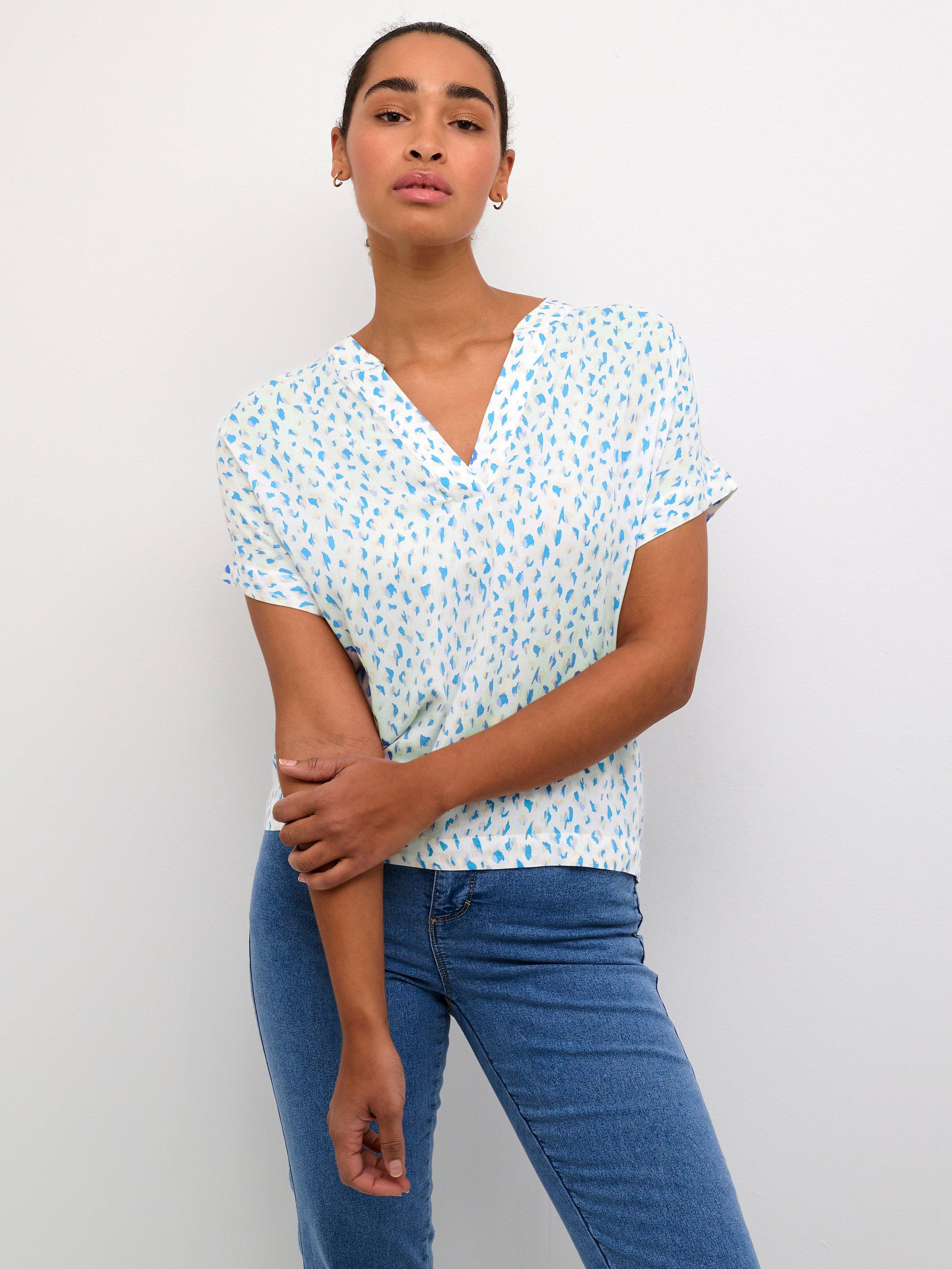 KAFFE Ano Graphic Print Blouse, Bluecolors Graphic