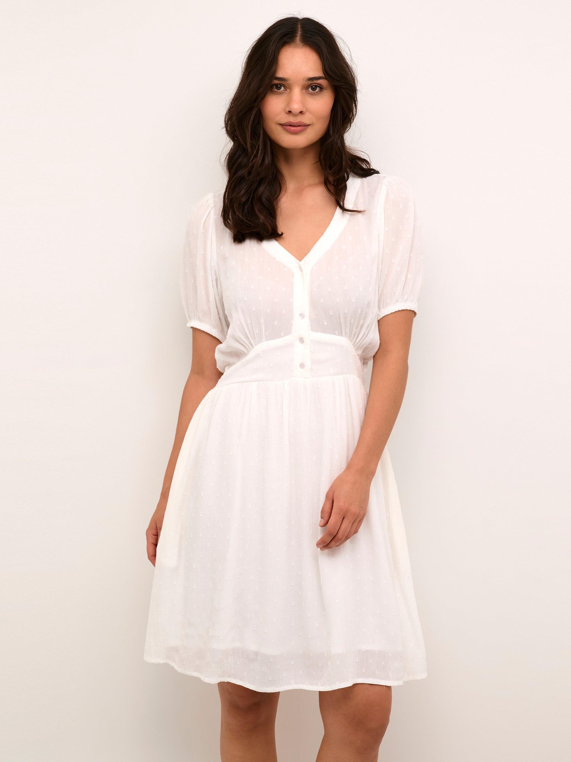 KAFFE Ronna Short Sleeve V-Neck Mini Dress, Chalk
