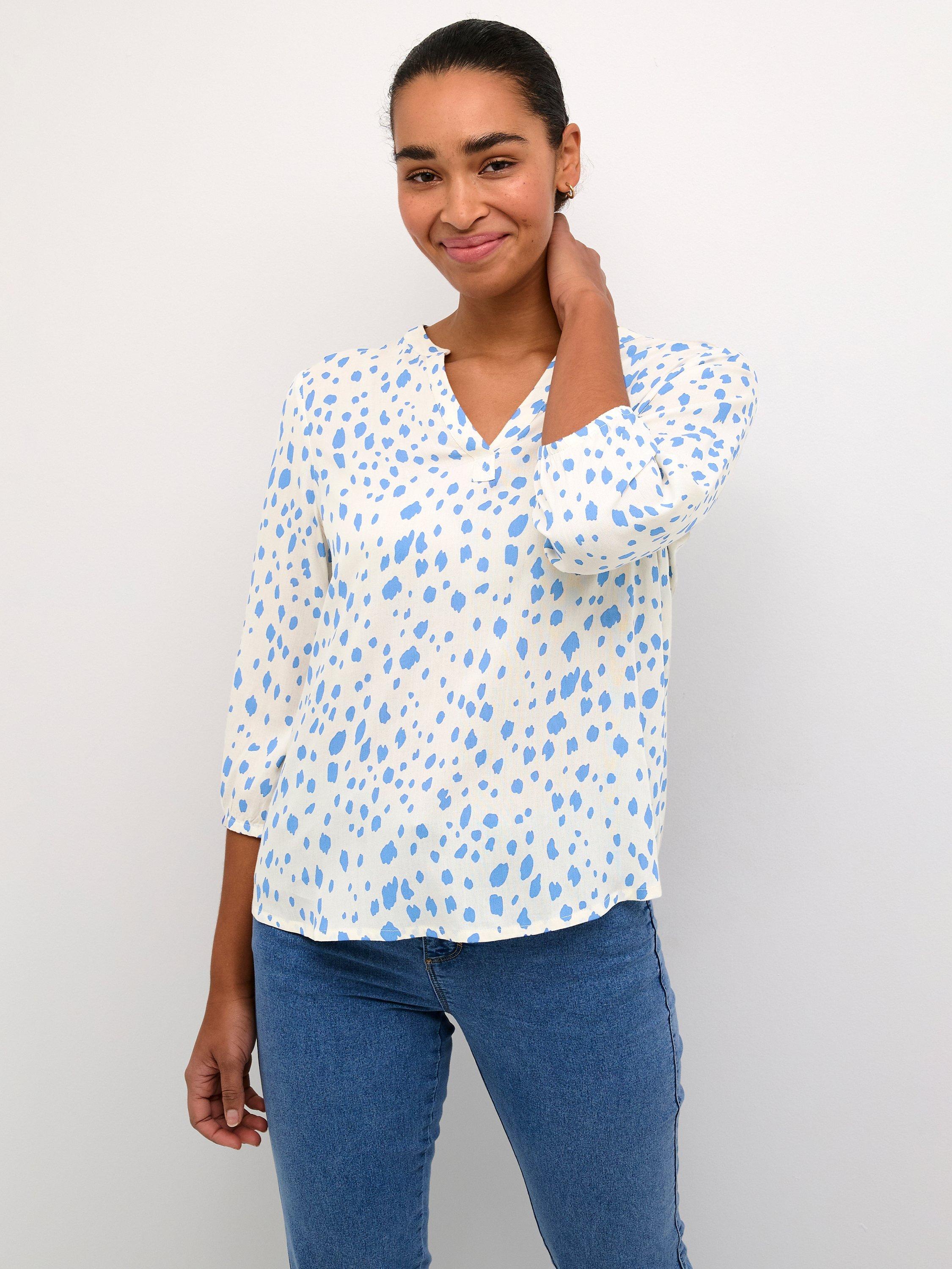 KAFFE Claire Dot Print Blouse, Blue/Turtledove, Blue/Turtledove 