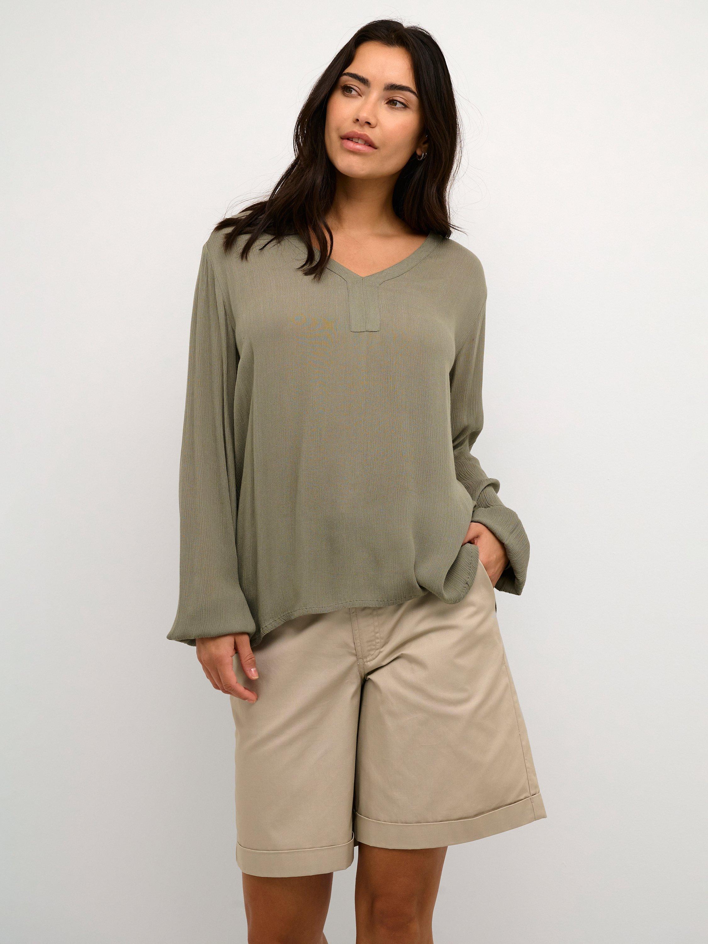 KAFFE Amber Long Sleeve Blouse, Vetiver