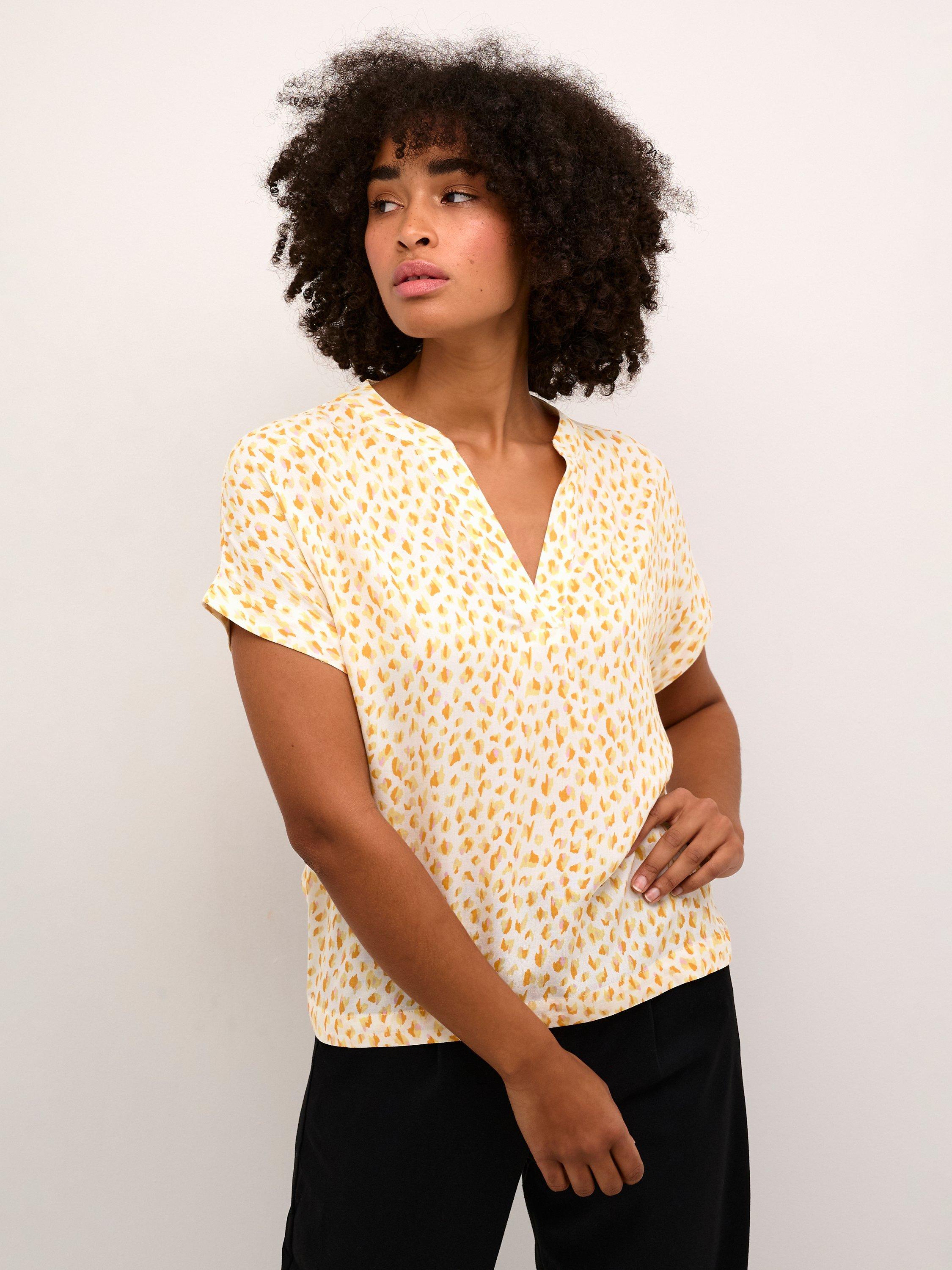 KAFFE Ano Graphic Print Blouse, White/Orange Graphic