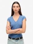 Superdry Athletic Essential Lace Trim V-Neck T-Shirt, Wedgewood Blue