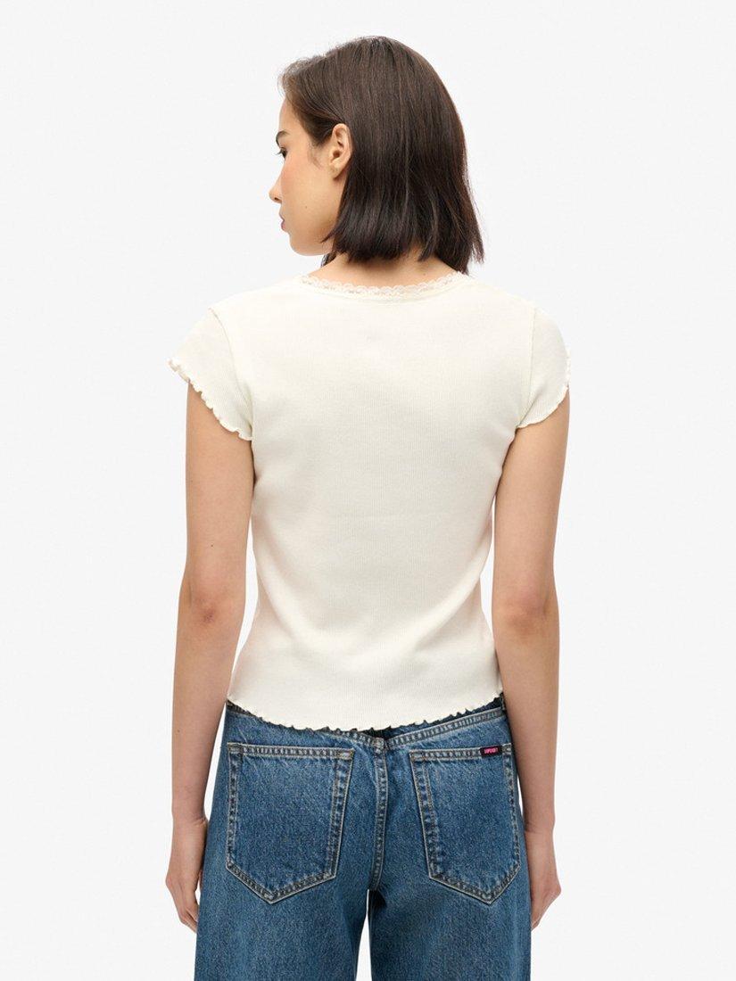 Product image 2 of 6, which shows Superdry Essential Organic Cotton Square Neck T-Shirt, Off White, 6-8