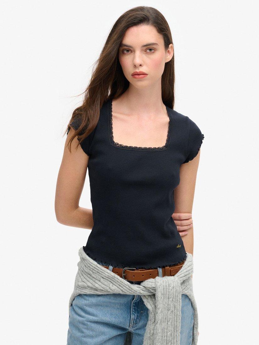 Product image 1 of 6, which shows Superdry Essential Organic Cotton Square Neck T-Shirt, Eclipse Navy, 6