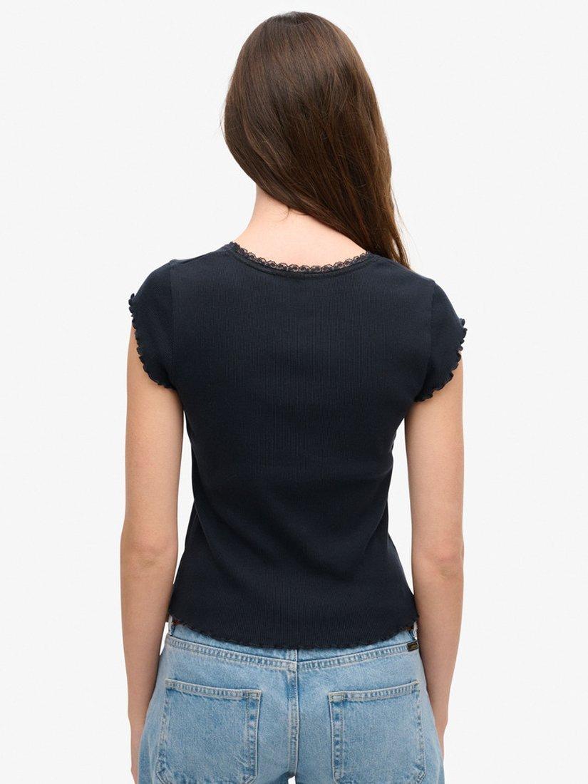 Product image 3 of 6, which shows Superdry Essential Organic Cotton Square Neck T-Shirt, Eclipse Navy, 6