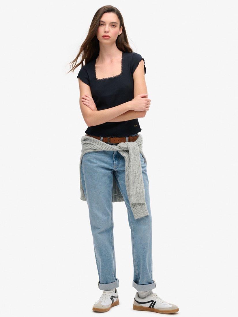Product image 4 of 6, which shows Superdry Essential Organic Cotton Square Neck T-Shirt, Eclipse Navy, 6