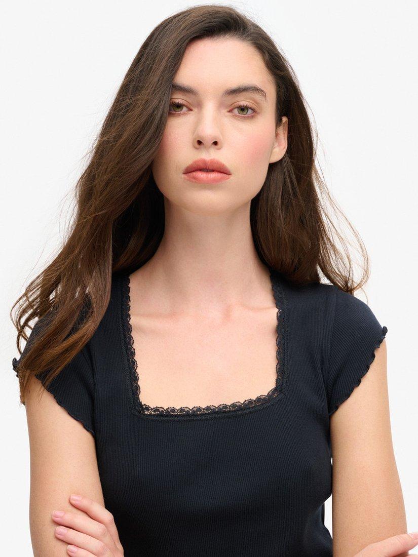 Product image 2 of 6, which shows Superdry Essential Organic Cotton Square Neck T-Shirt, Eclipse Navy, 6