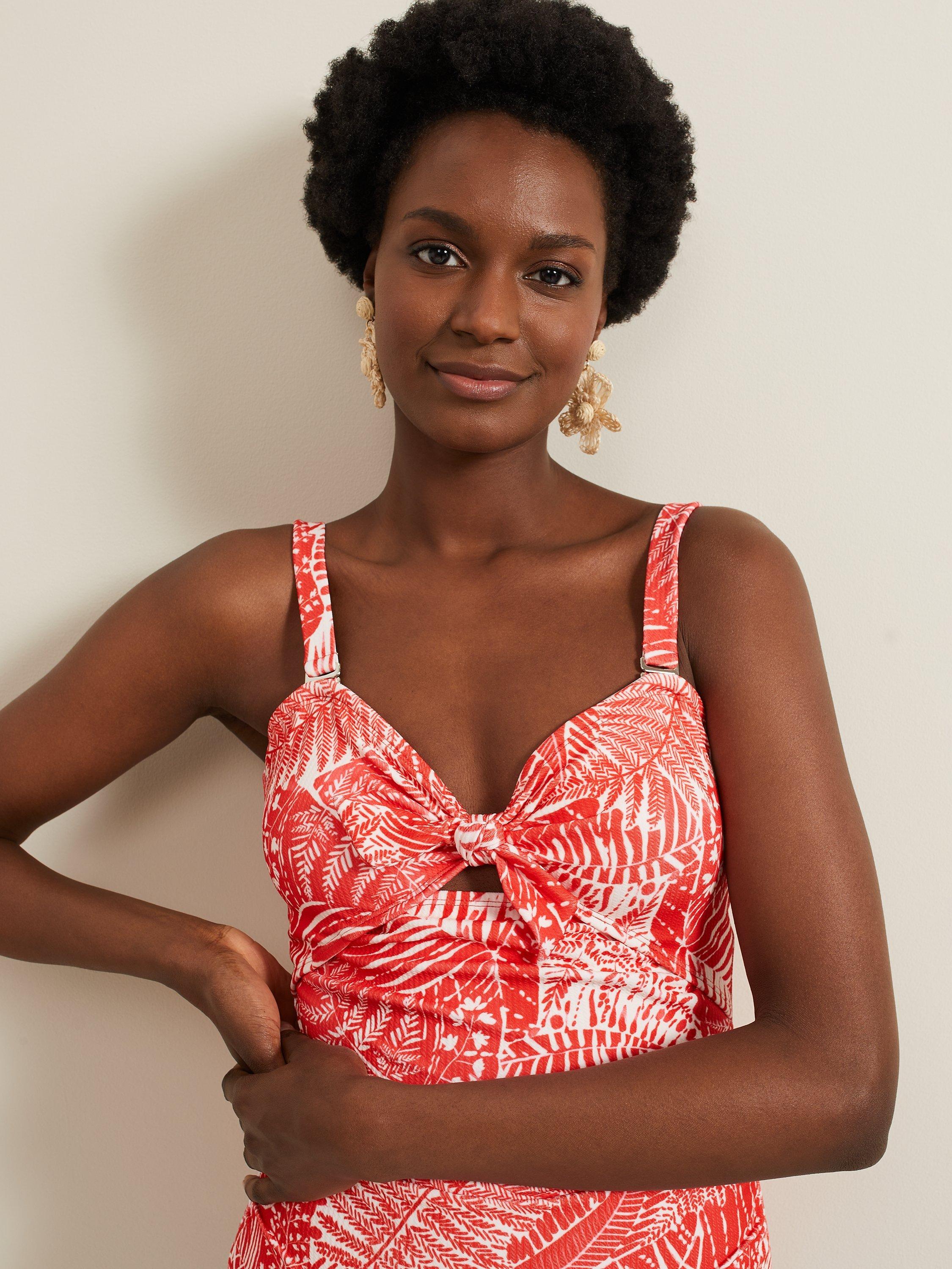 Product image 4 of 6, which shows Phase Eight Fern Print Swimsuit, Red/White, 8