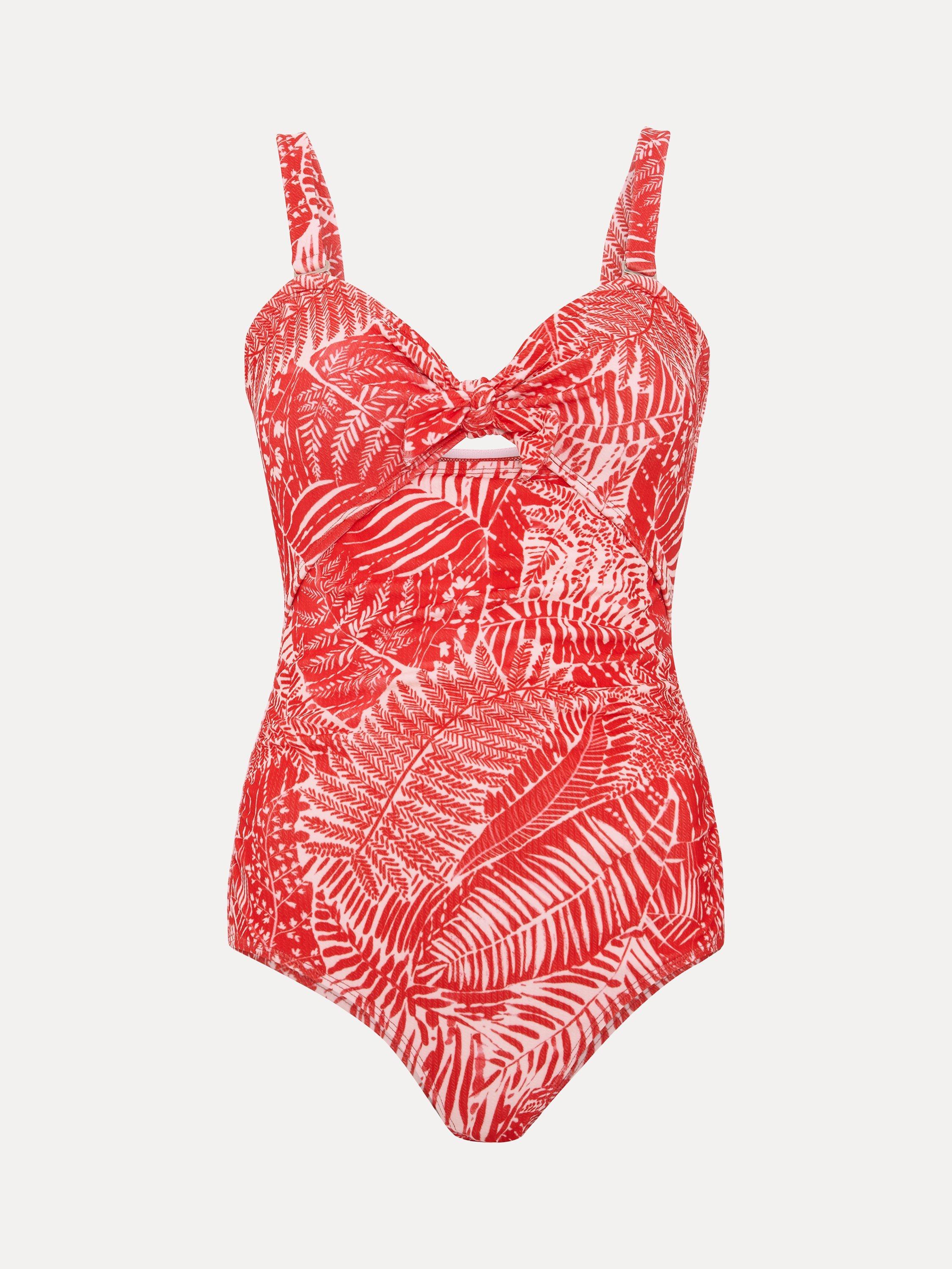 Product image 6 of 6, which shows Phase Eight Fern Print Swimsuit, Red/White, 8