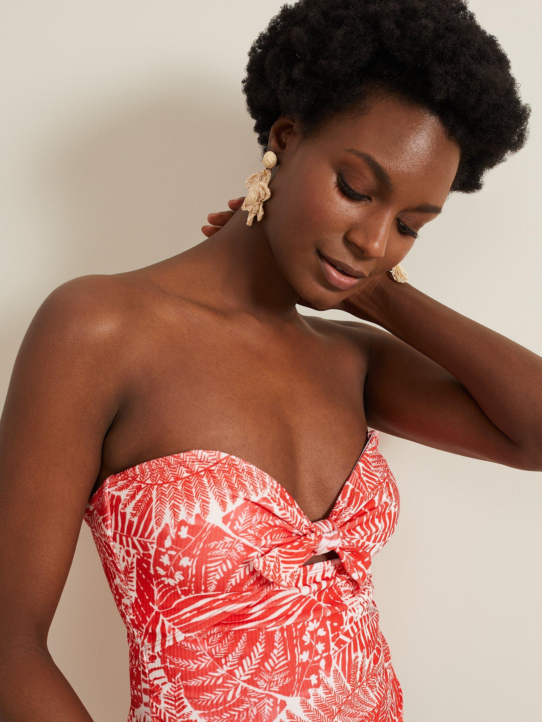 Product image 5 of 6, which shows Phase Eight Fern Print Swimsuit, Red/White, 8