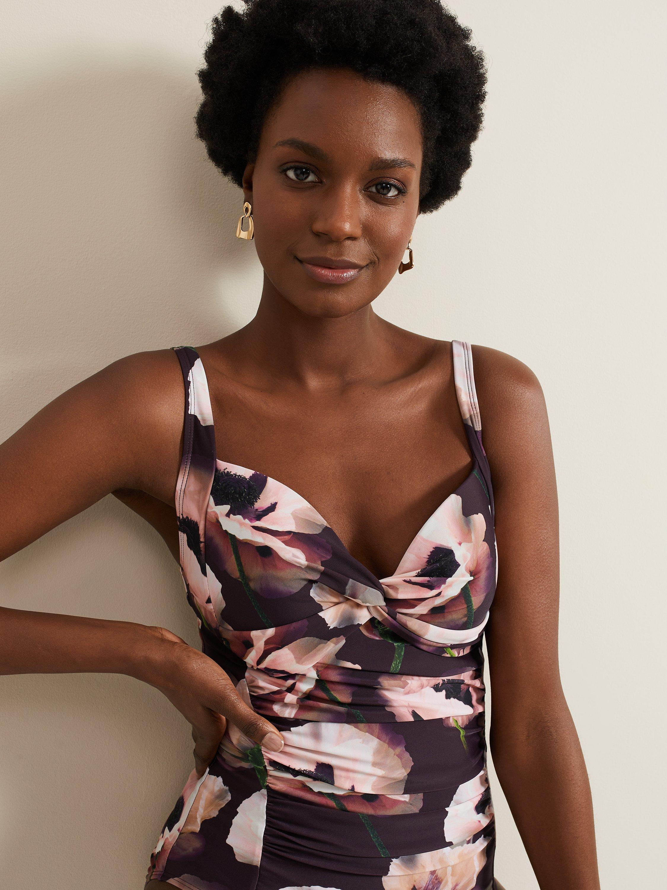 Product image 3 of 6, which shows Phase Eight Poppy Floral Swimsuit, Multi, 8