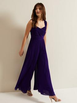 Phase Eight Lucia Plisse Wide Leg Jumpsuit, Violet, Violet