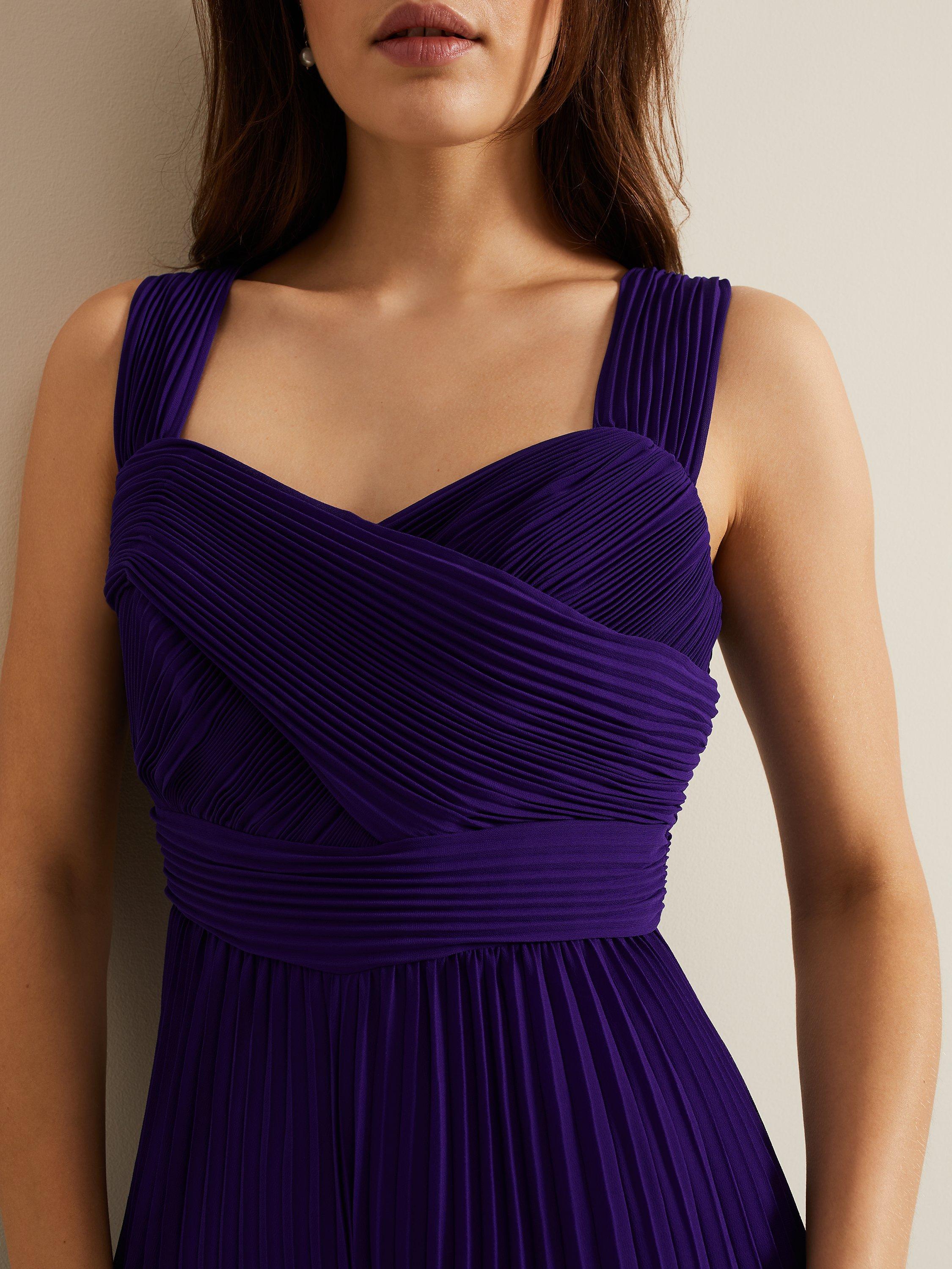 Product image 4 of 8, which shows Phase Eight Lucia Plisse Wide Leg Jumpsuit, Violet, 8