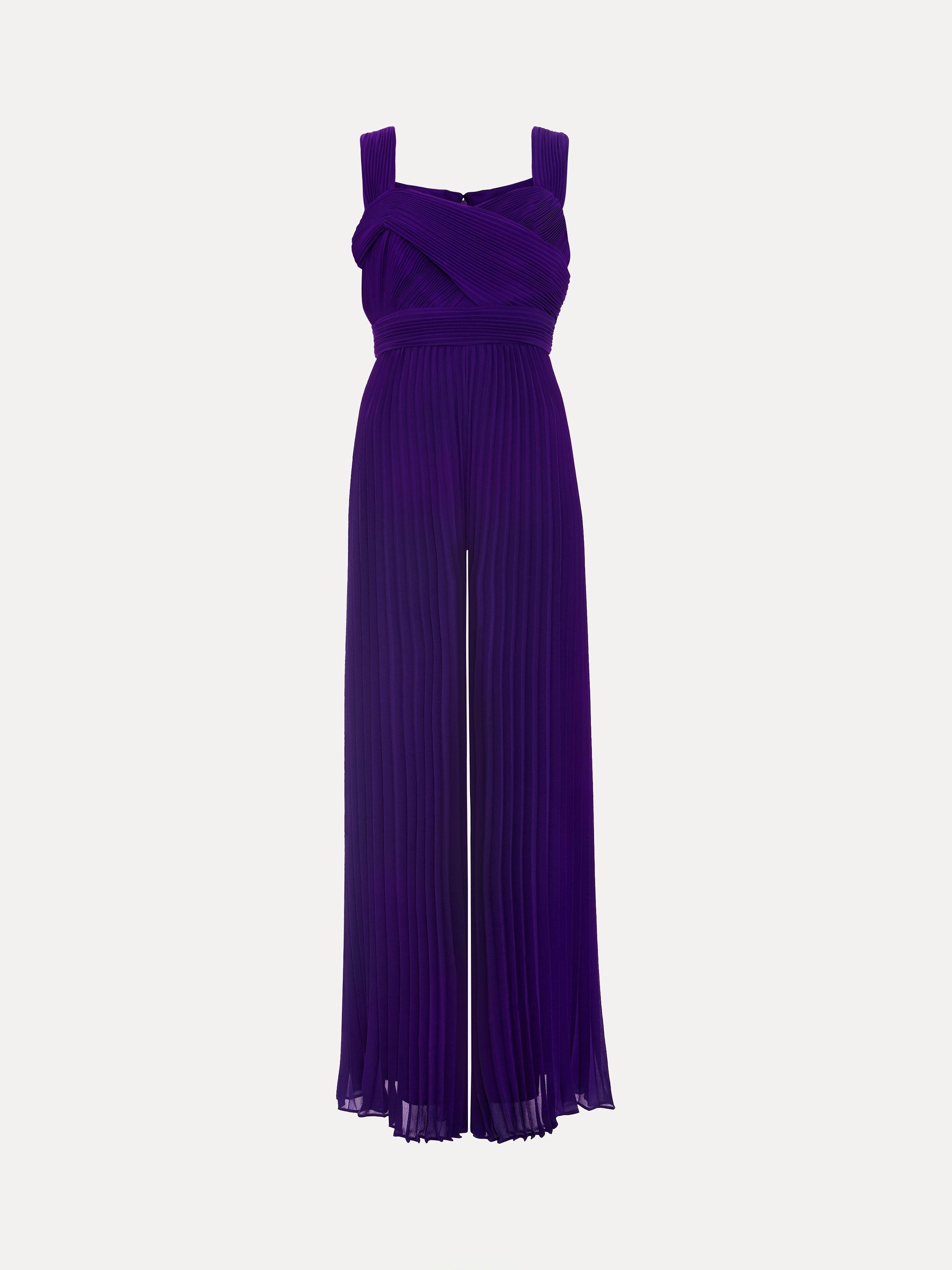 Product image 5 of 8, which shows Phase Eight Lucia Plisse Wide Leg Jumpsuit, Violet, 8