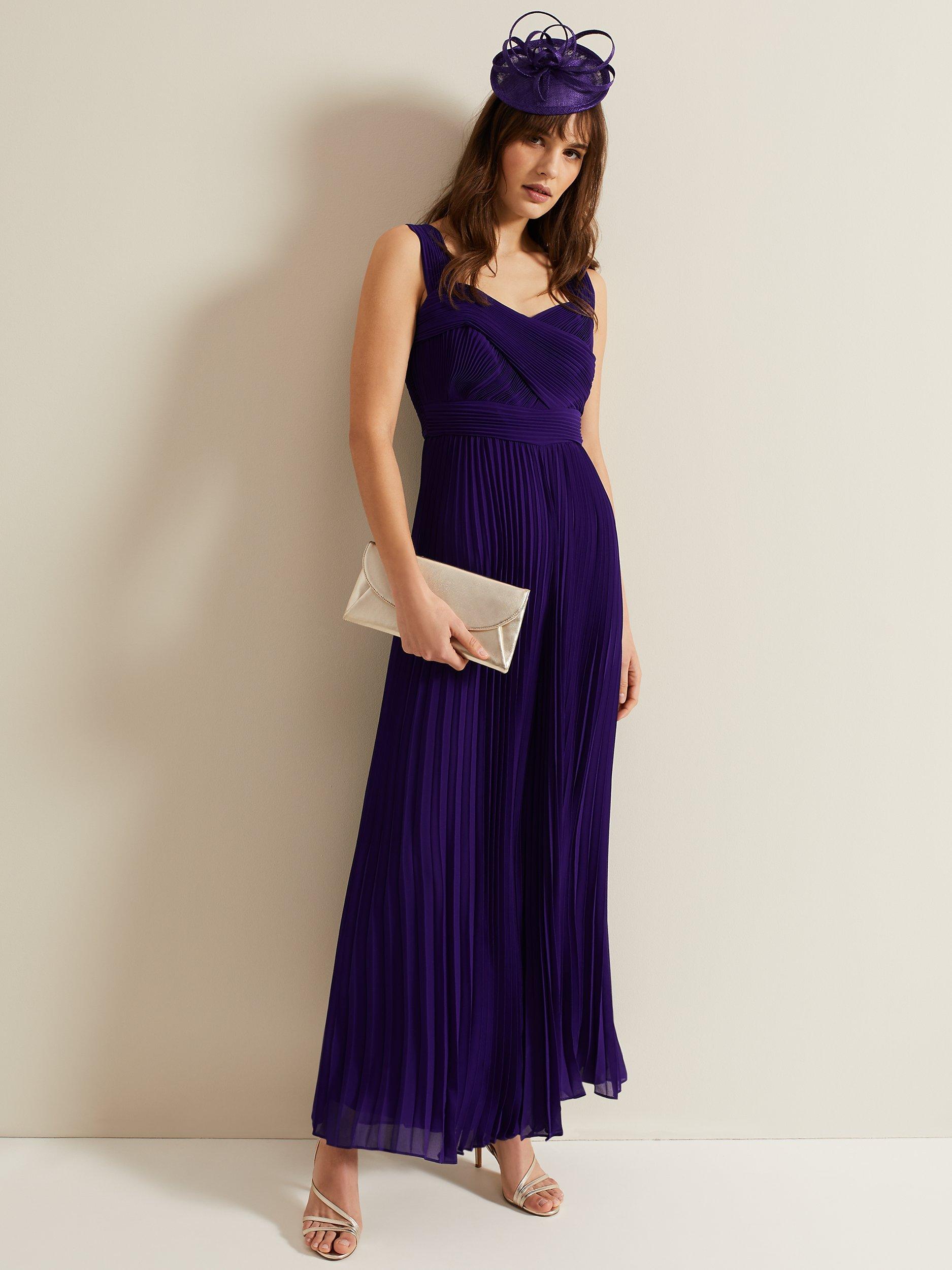 Product image 8 of 8, which shows Phase Eight Lucia Plisse Wide Leg Jumpsuit, Violet, 8